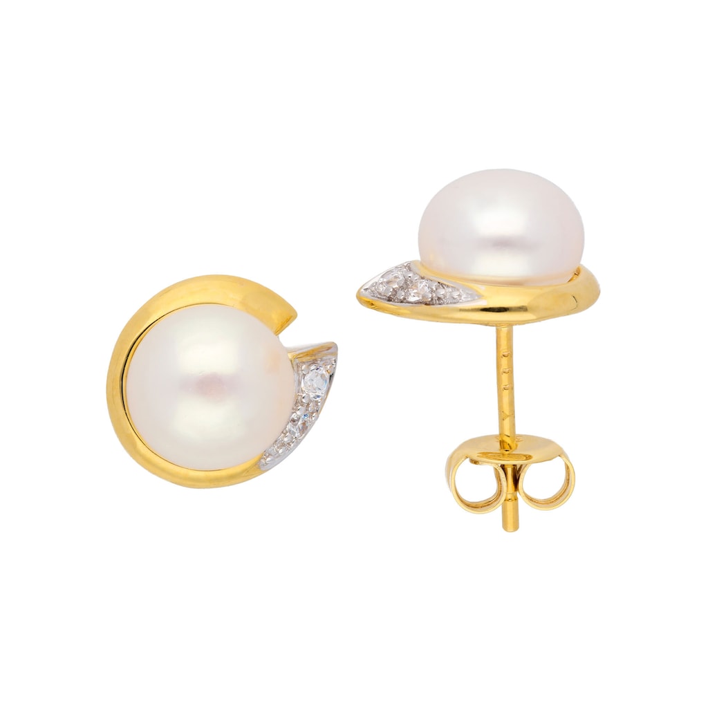 Adelia´s Paar Ohrhänger »333 Gold Ohrringe Ohrstecker Ø 7 8 mm« mit Zirkonia Goldschmuck für Damen
