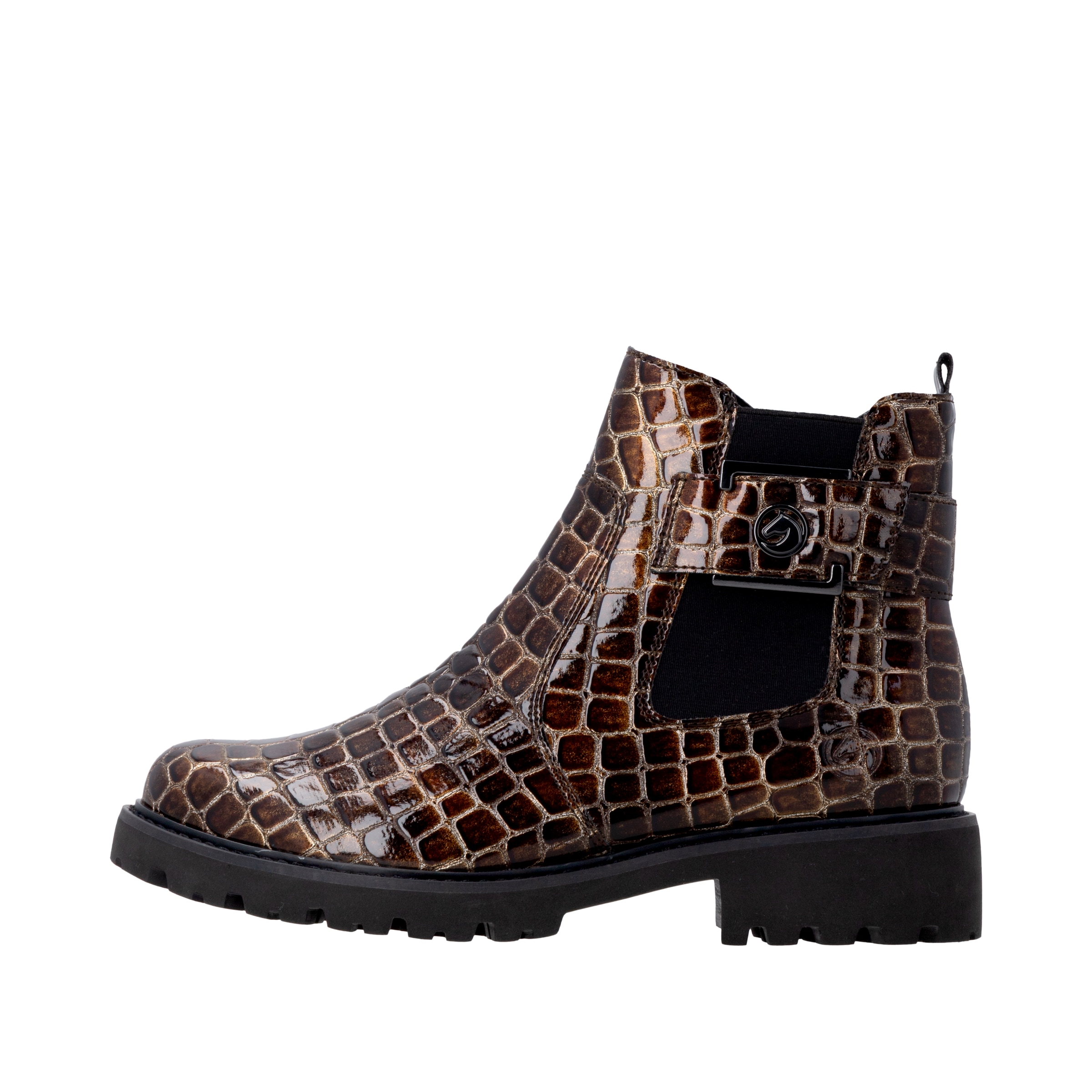 Remonte Chelseaboots  Blockabsatz, Stiefelette, Lackboots in trendiger Optik