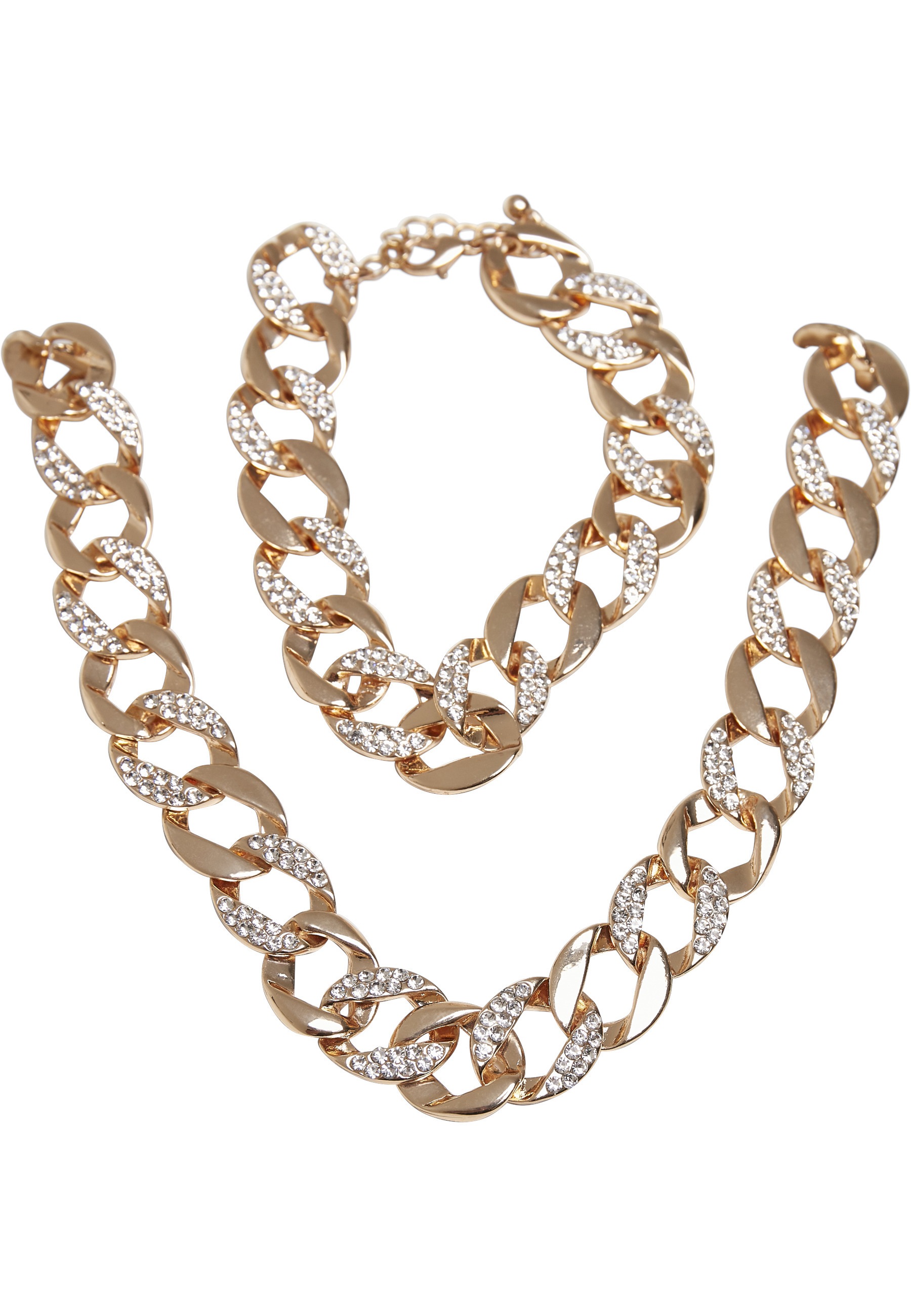 URBAN CLASSICS Damen Bettelarmband "Urban Classics Unisex Basic Diamond Necklace And Bracelet Set", onesize, Zink, gold, Zink, Armbänder