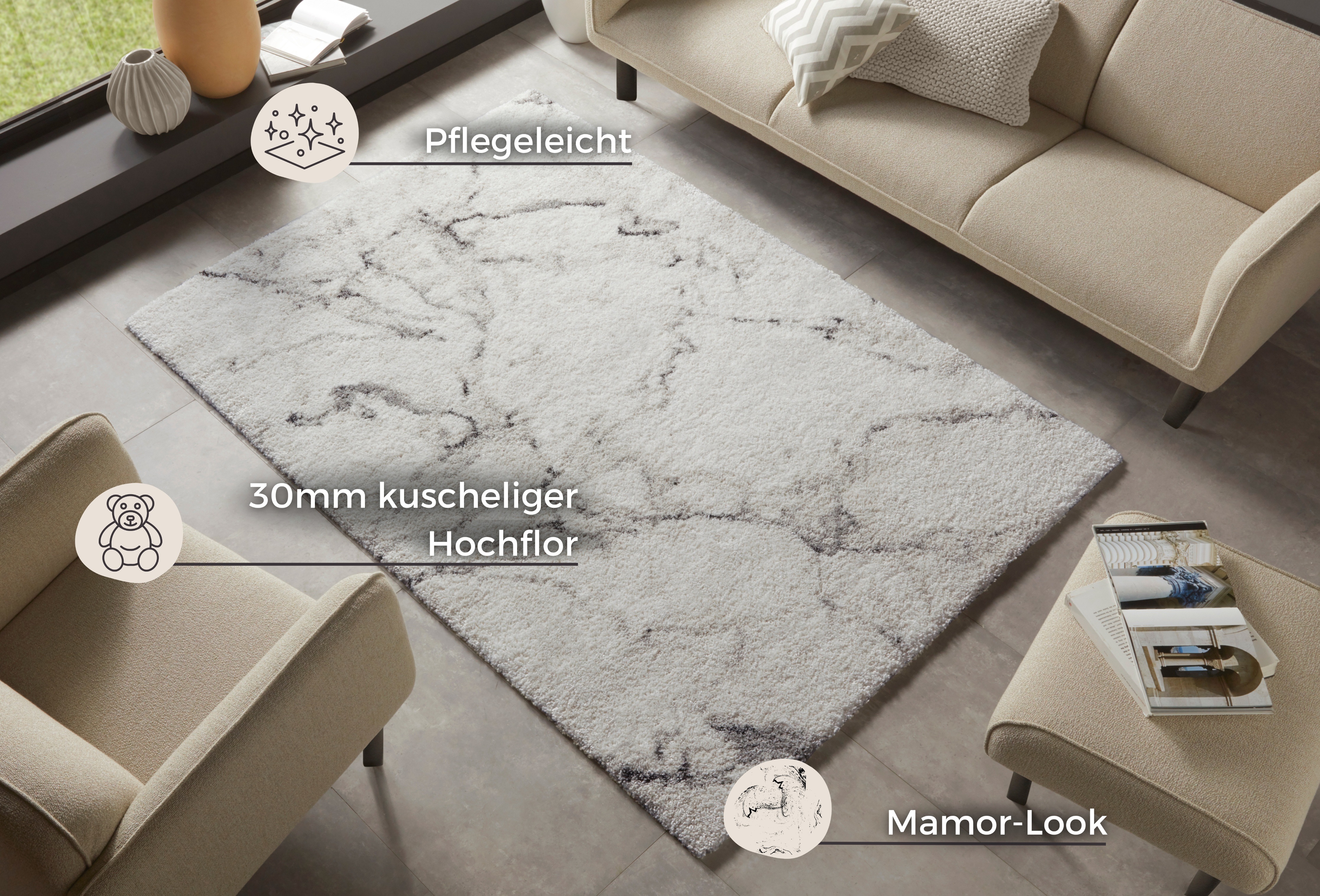 Thumbnail - HANSE Home Hochflor-Teppich "MAYRIN", rechteckig, 30 mm Höhe, Hochflor, Teppich, Shaggy, Flokati, Weich, Marmor-Optik, W...