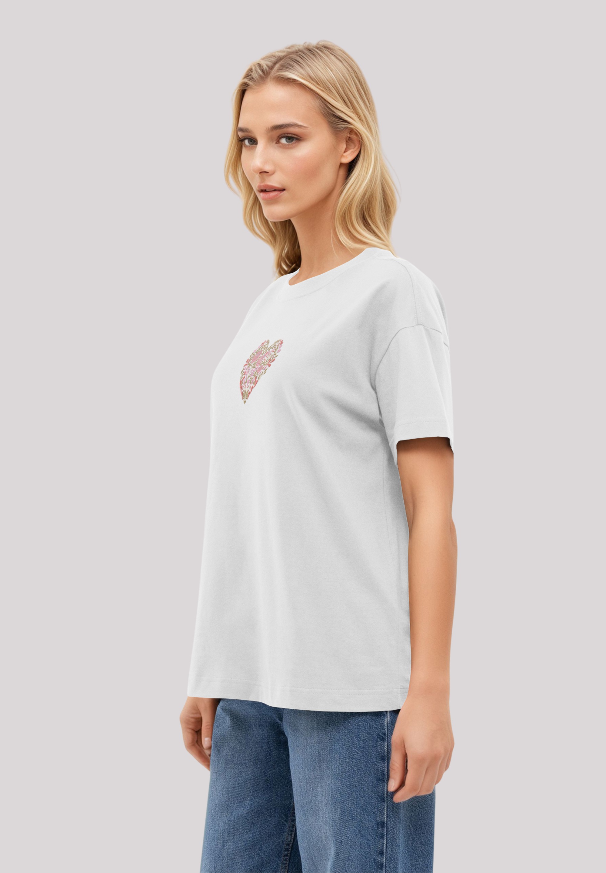 F4NT4STIC T-Shirt »Blumen Herz bestickt«, bestickt, Premium Qualität