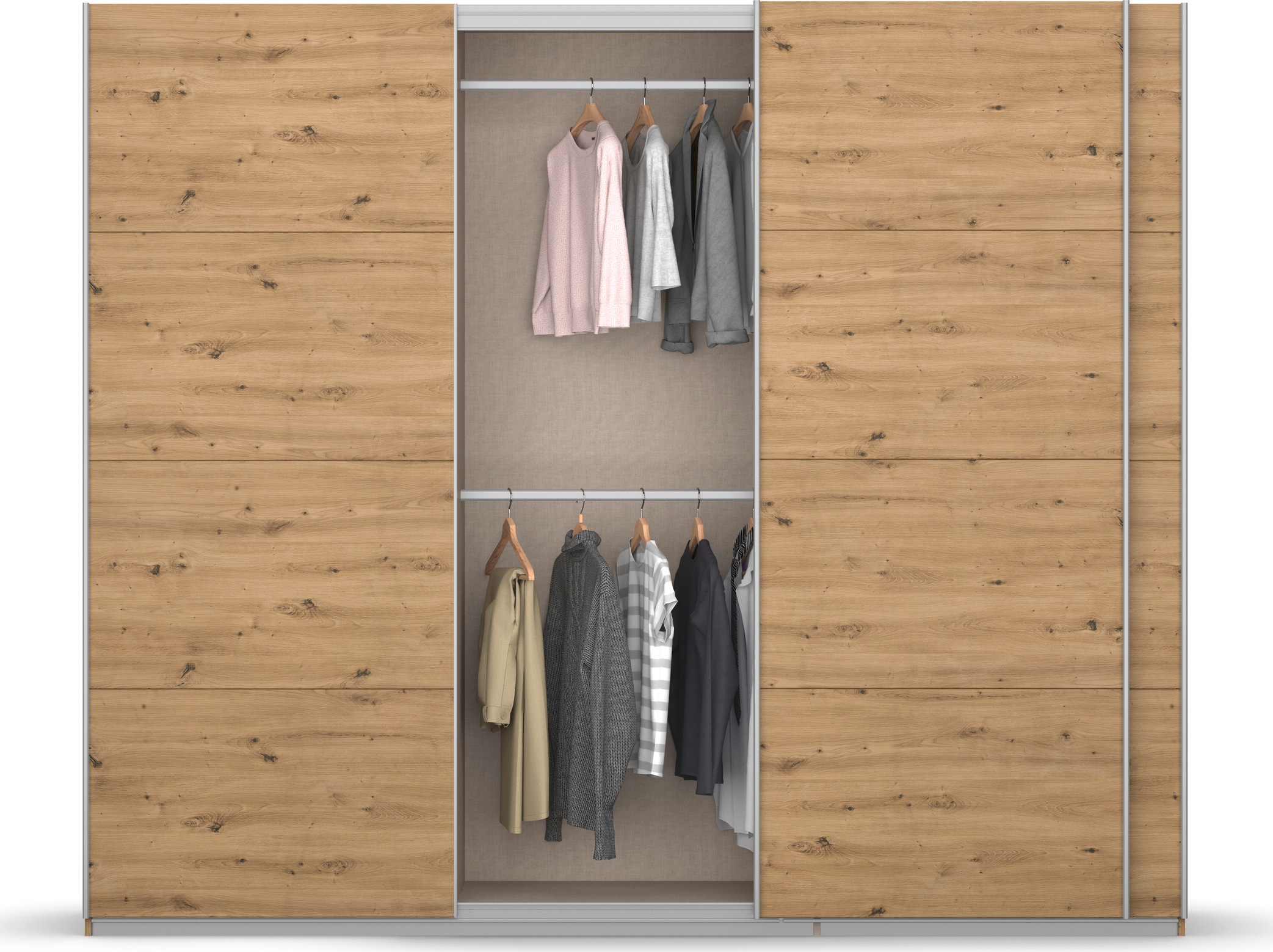 rauch Schwebetürenschrank »Kleiderschrank Schrank Garderobe KOLUNA mit Dekor-Front«, (Breiten 203/271/315/360 cm Höhen 210/229 cm), inkl. 2 Innenschubladen sowie extra Einlegeböden MADE IN GERMANY