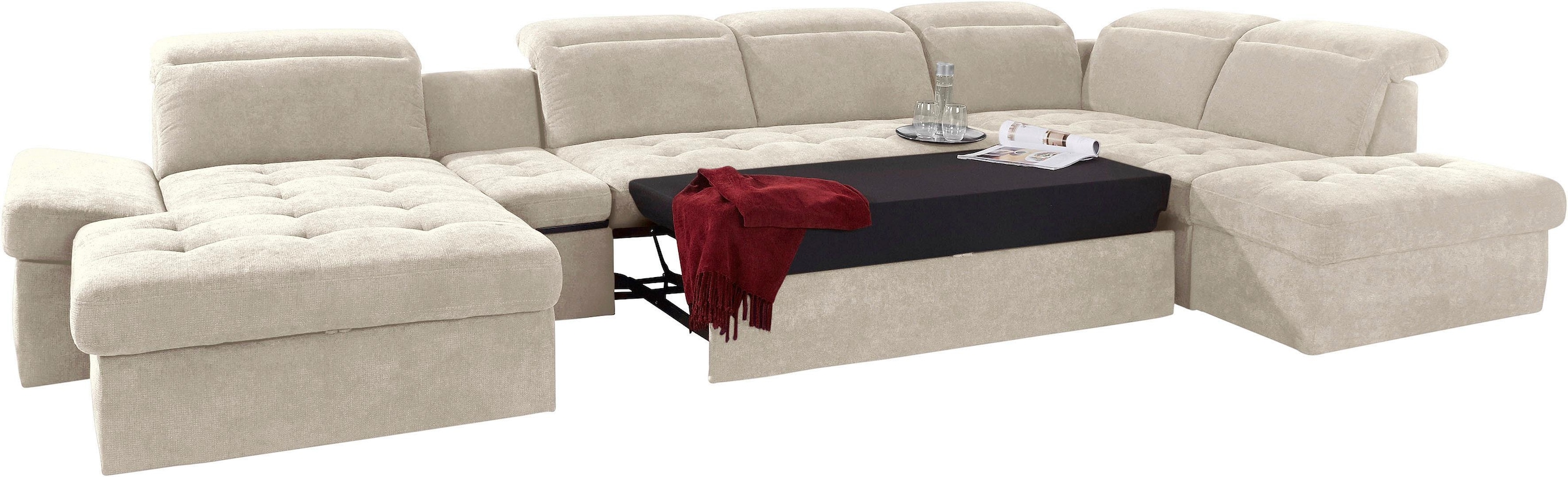 sit&more Wohnlandschaft »Stardust U-Form«, inklusive Kopfteilverstellung, Armlehnenfunktion und Tischelement
