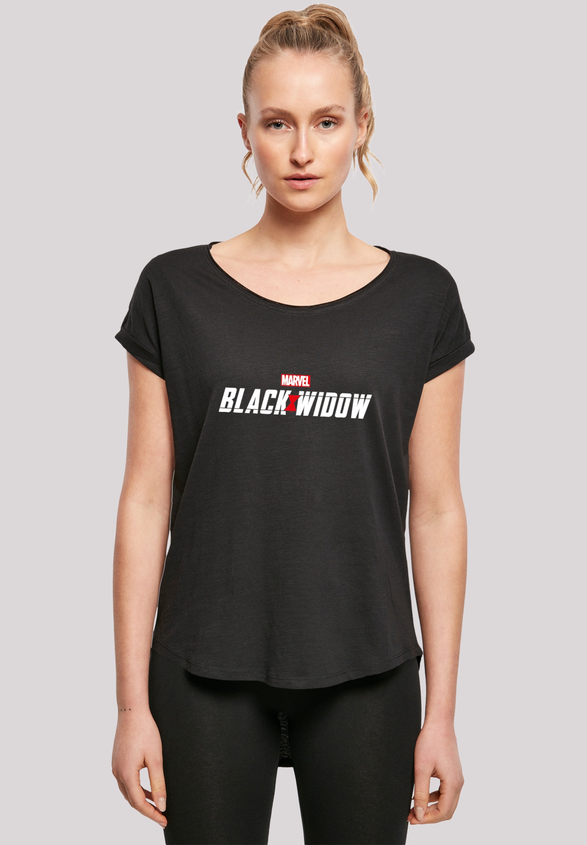 F4NT4STIC Kurzarmshirt Long »Damen Black Slub BAUR Logo with Widow kaufen Ladies | tlg.) Marvel Movie Tee«, (1
