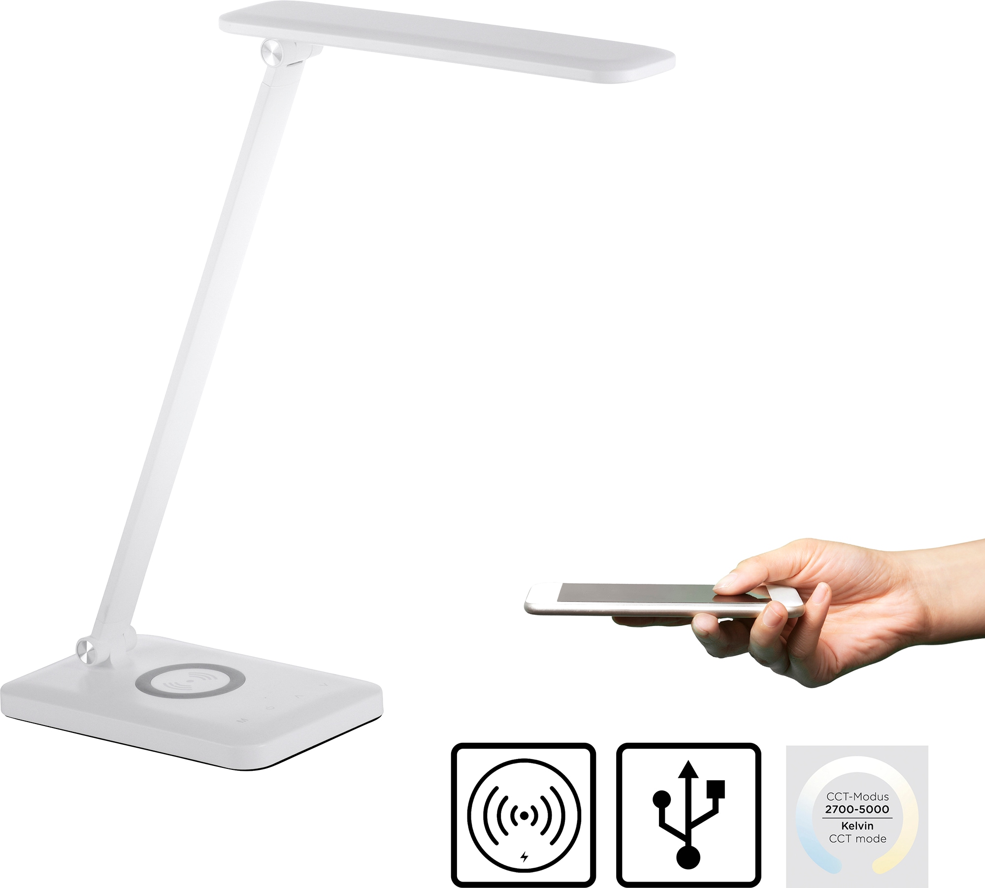 JUST LIGHT LED Tischleuchte »FLORENTINA«, 1 flammig, Leuchtmittel LED-Board | LED fest integriert, Touchdimmer, CCT, Ladefunktion für Handy über USB oder per Induktion