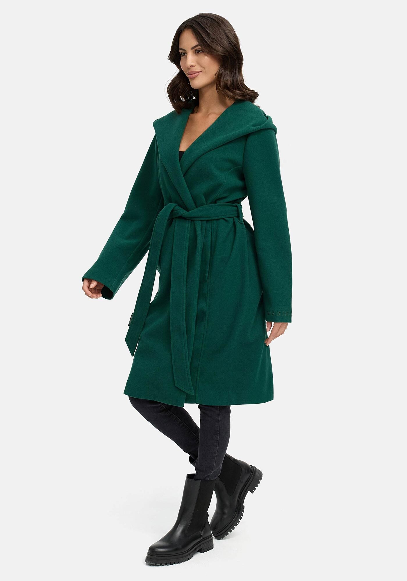 Marikoo Kurzmantel »Kailii«, Eleganter Wickel Mantel mit Taillengürtel und Oversized Hood Kapuze
