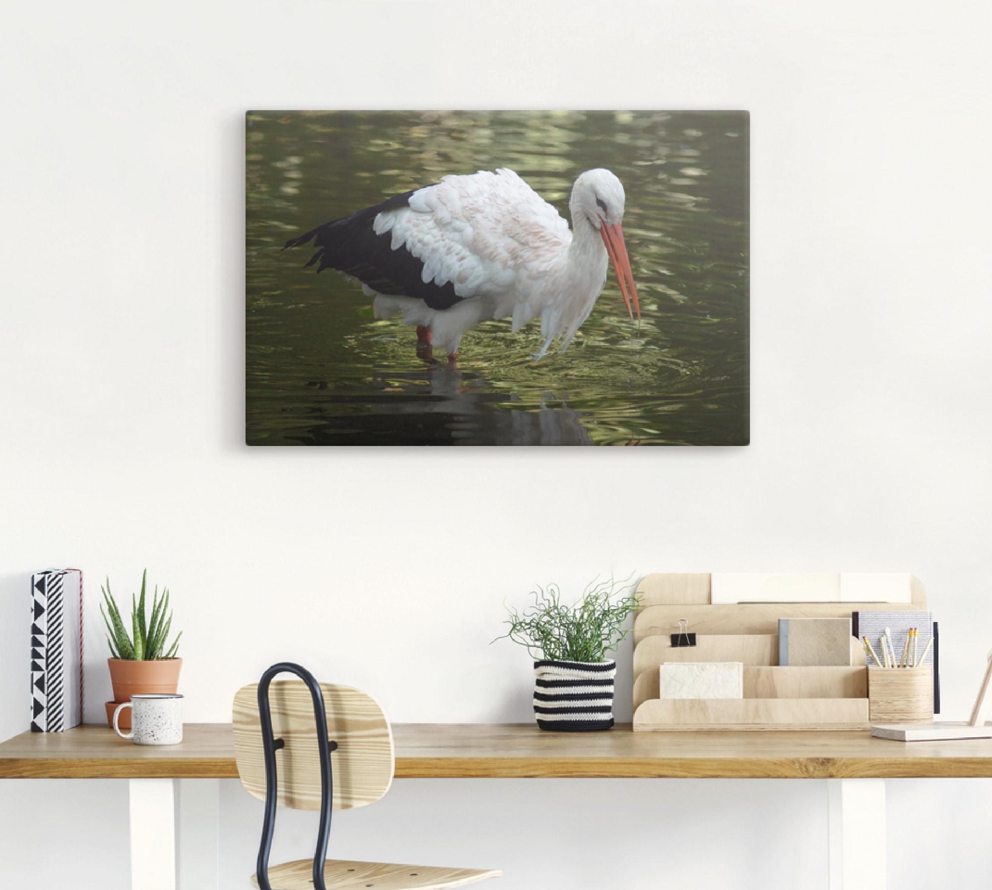 Artland Wandbild »Storch auf der Jagd«, Vögel, (1 St.), als Leinwandbild, Wandaufkleber oder Poster in versch. Größen