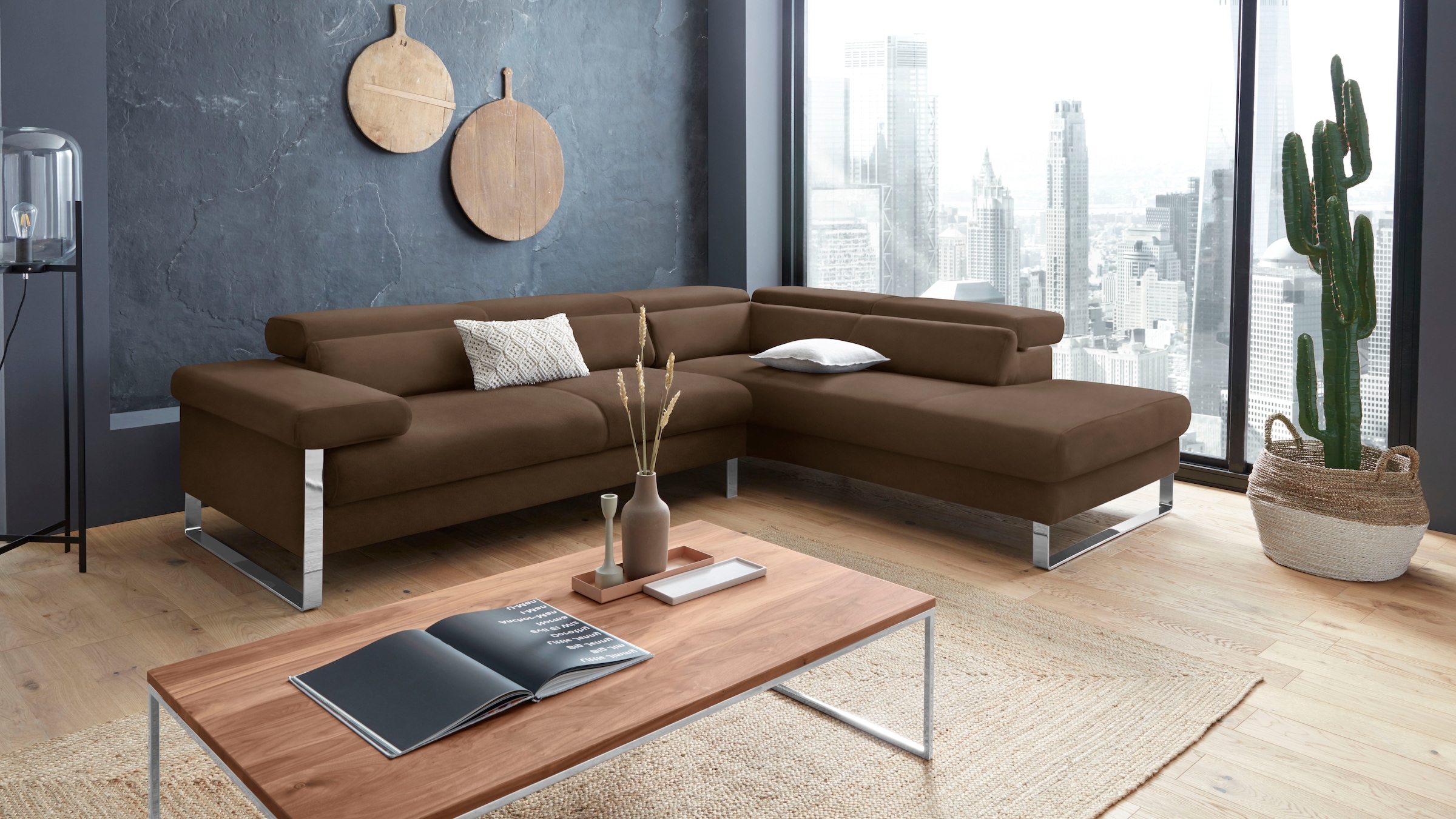 W.SCHILLIG Ecksofa "finn, toller Sitzkomfort, L-Form, hochwertige Verarbeitungsdetails" German Design Award 2016, Fußgestell Chrom glänzend, Breite 281 cm