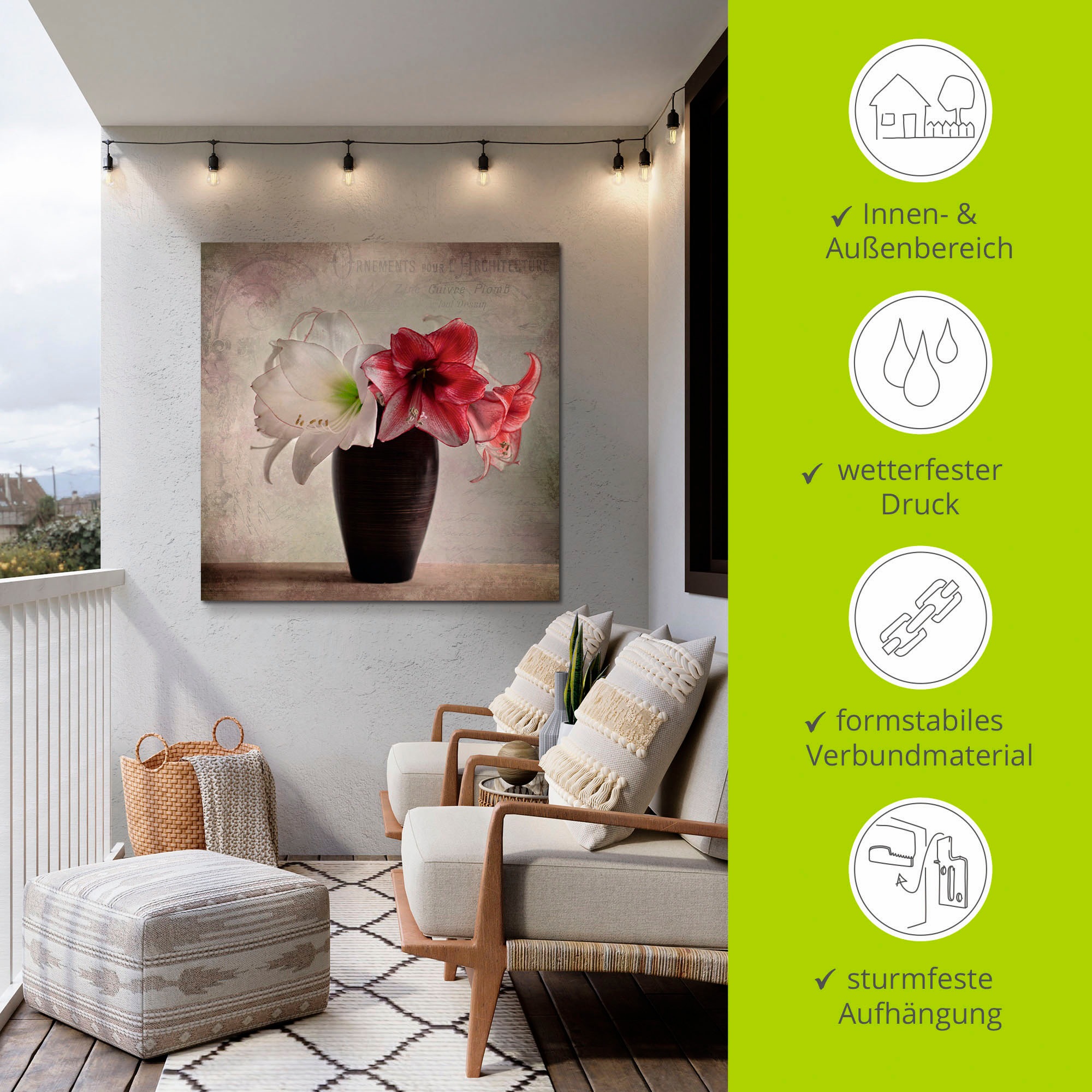 Artland »Amaryllis Vintage I« Blumen 1 Stk. tlg. für Innen- und Außenbereich geeignet, Outdoorbild