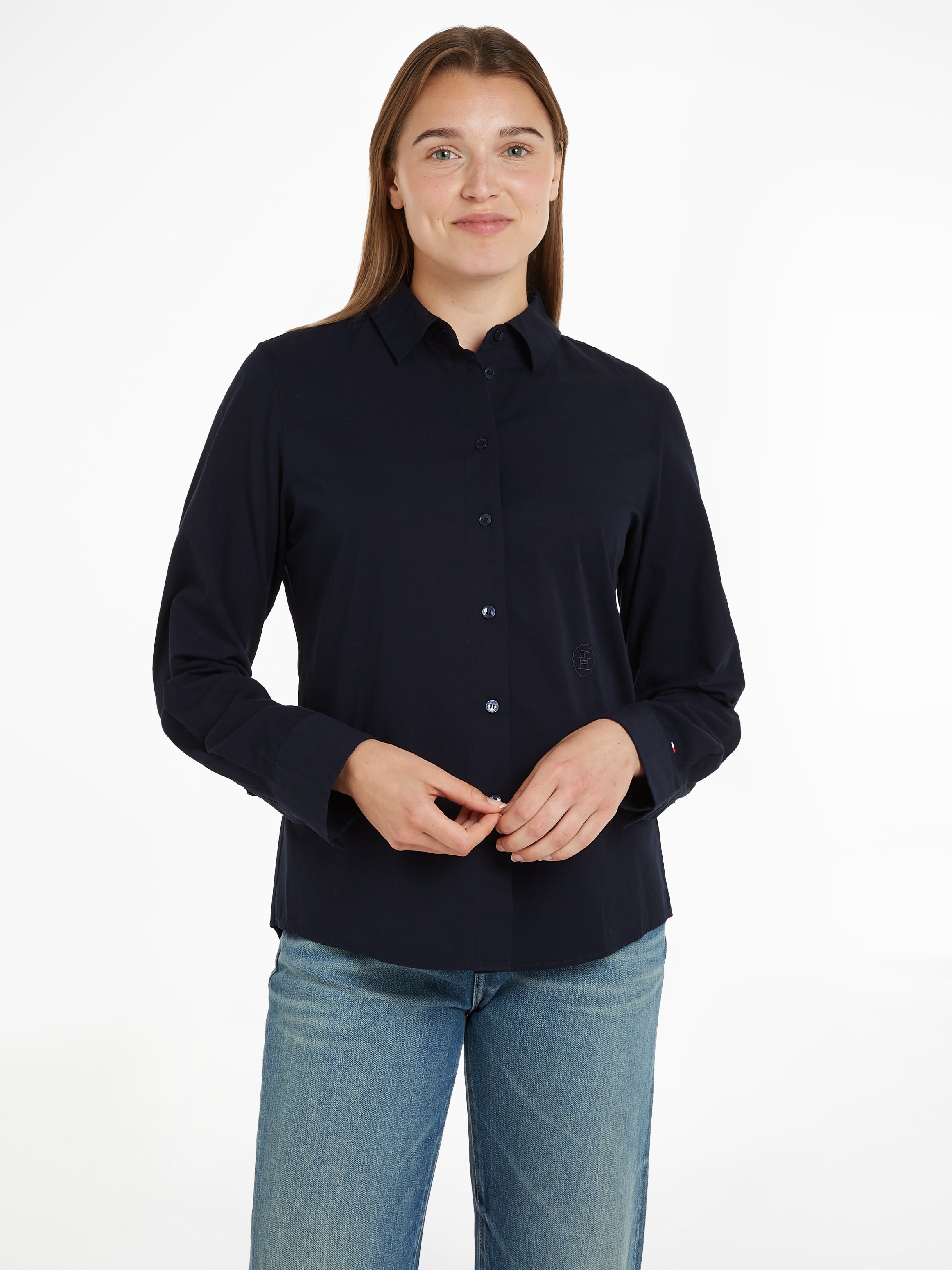 Hemdbluse »ESS POPLIN REGULAR SHIRT«, mit Popeline, gesticktem Tommy Hilfiger Logo