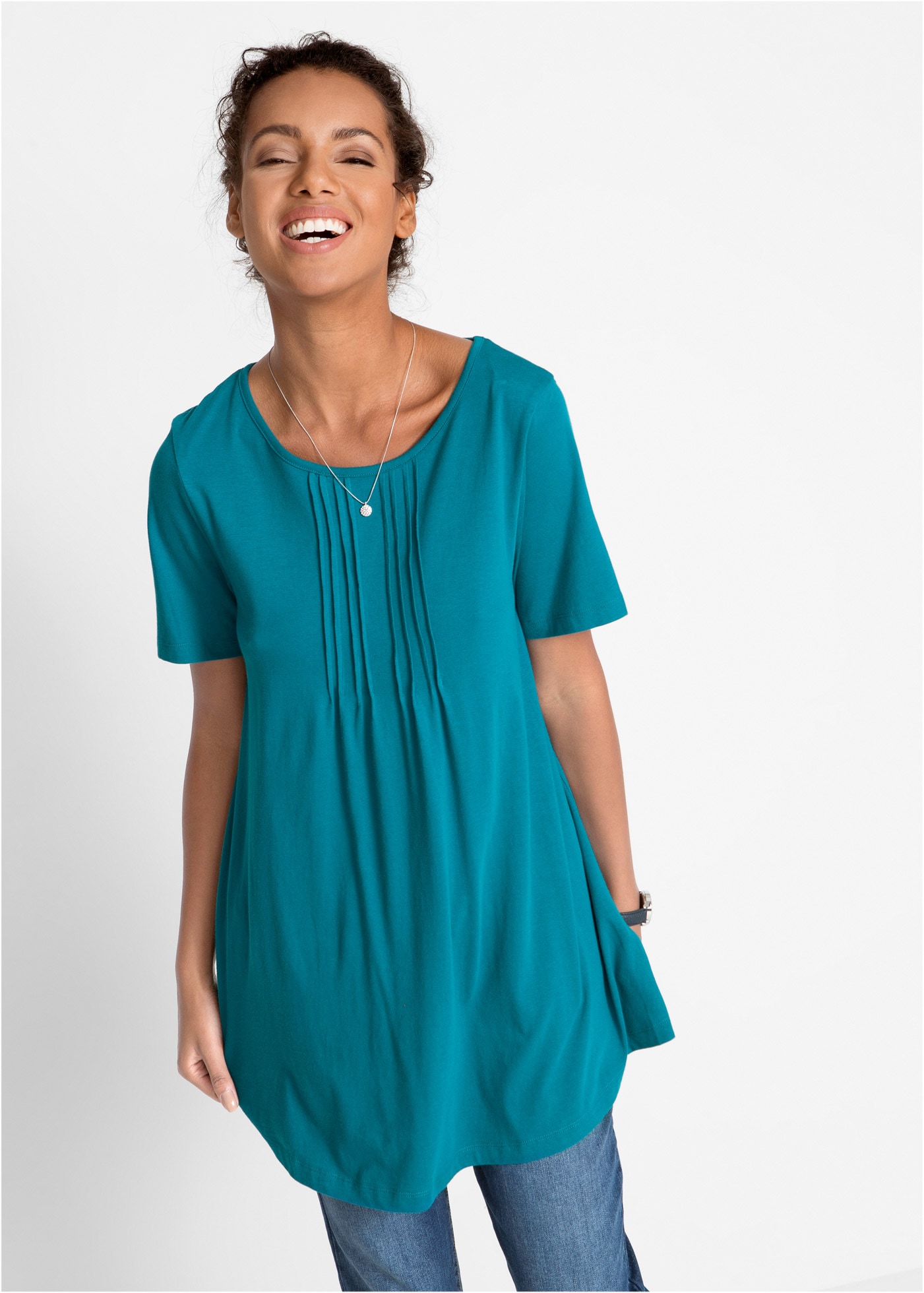 bonprix T-Shirt »T-Shirt in A-Linien-Form, kurzarm« A-Linie, Kurzarm, aus Baumwolle und Viskose