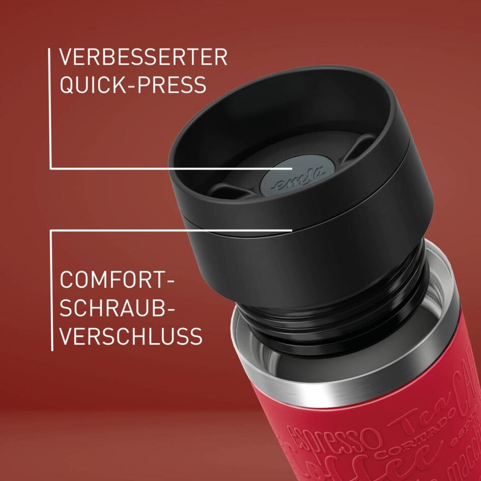 Emsa Thermobecher »Travel Mug Classic, mit 360°-Trinköffnung, auslaufsicher, rutschfest« 4h heiß, 8h kalt - 360 ml / 6h heiß, 12h kalt - 500 ml, 100% dicht
