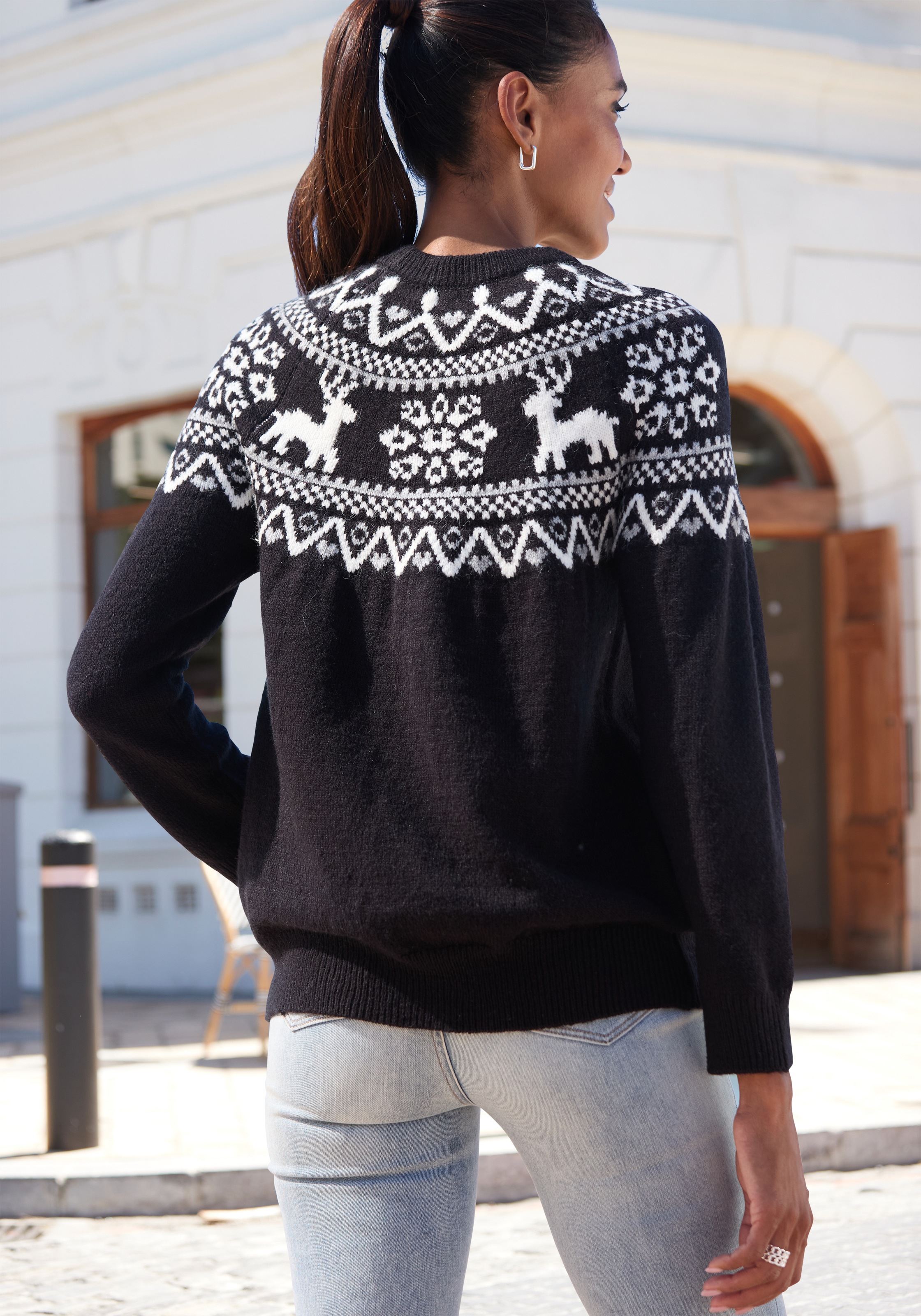 Thumbnail - LASCANA Norwegerpullover aus weichem Strick, Weihnachtspullover, Strickpullover mit Wintermotiv