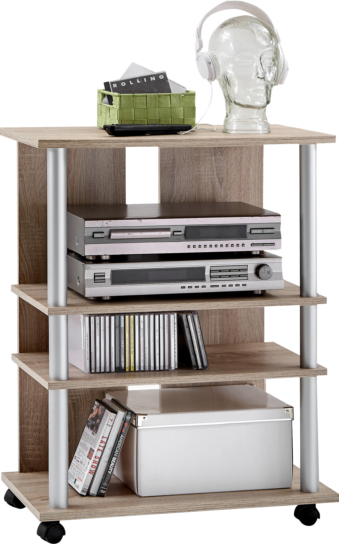 Thumbnail - FMD Media-Regal "Variant" Regal auf Rollen, Multimedia, TV, Hifi, 3 Böden, 65 cm breit