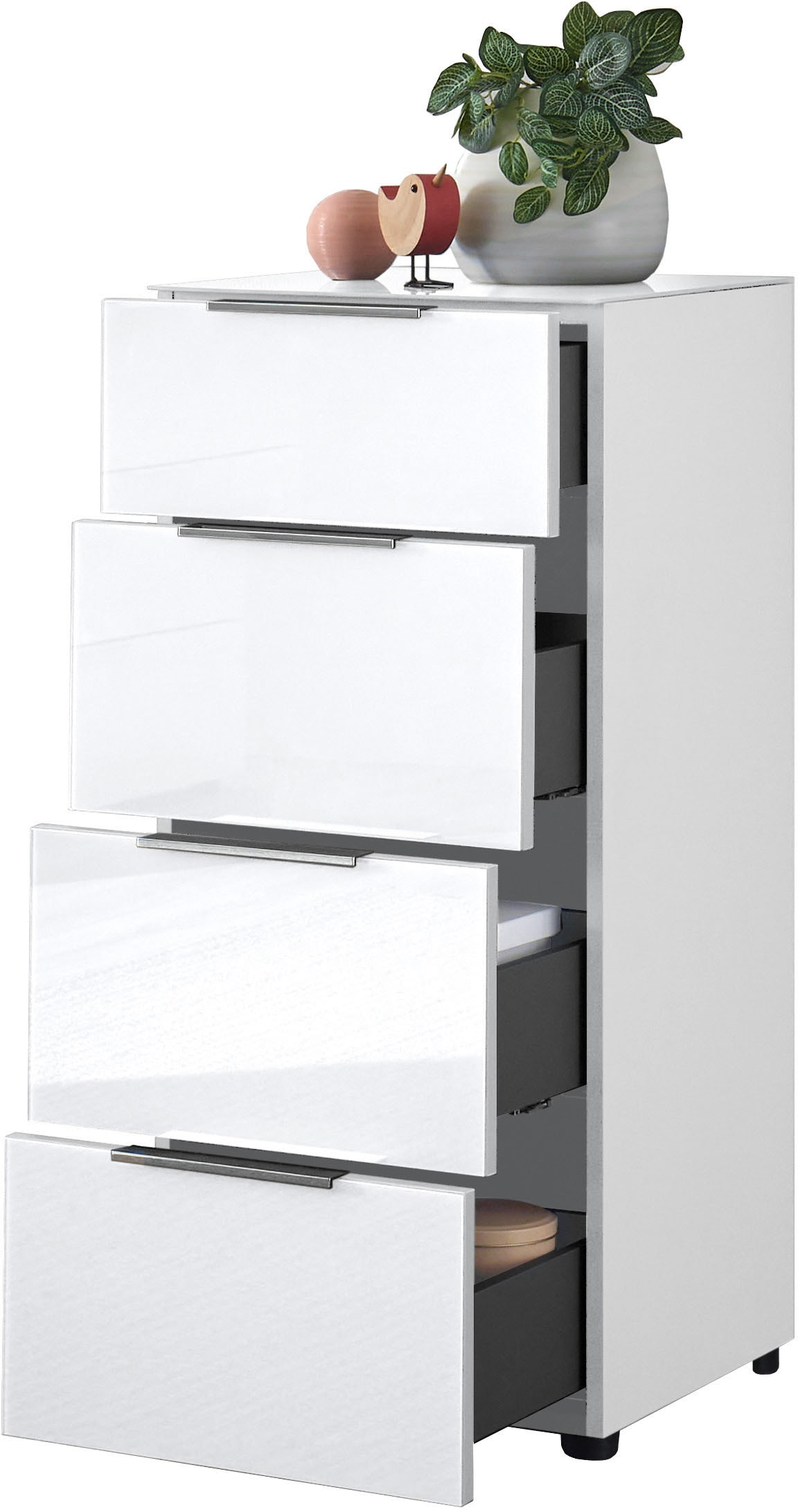 HBZ Kommode »Santorin Mehrzweckschrank mit Schubkästen, BxHxT 45x99x40 cm«, (1 St.), Mit 4 Schubkästen mit Softclose, Glasfront und Glasoberboden
