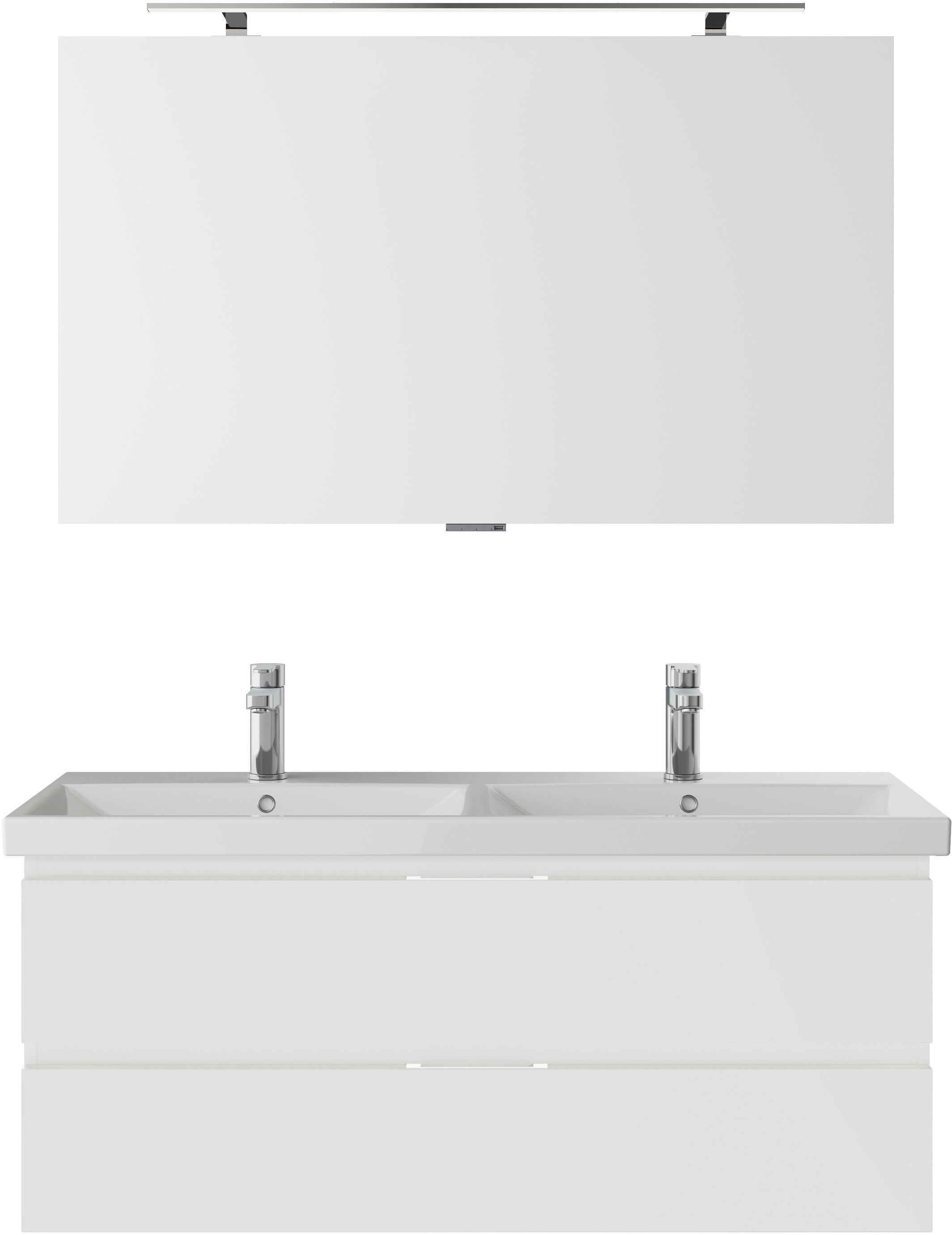 Saphir Badmöbel-Set »Serie 4035 2-teilig, Keramik-Doppelwaschtisch mit LED-Spiegel«, (Set), Doppel-Waschplatz inkl Türdämpfer, 120 cm breit, 2 Schubladen