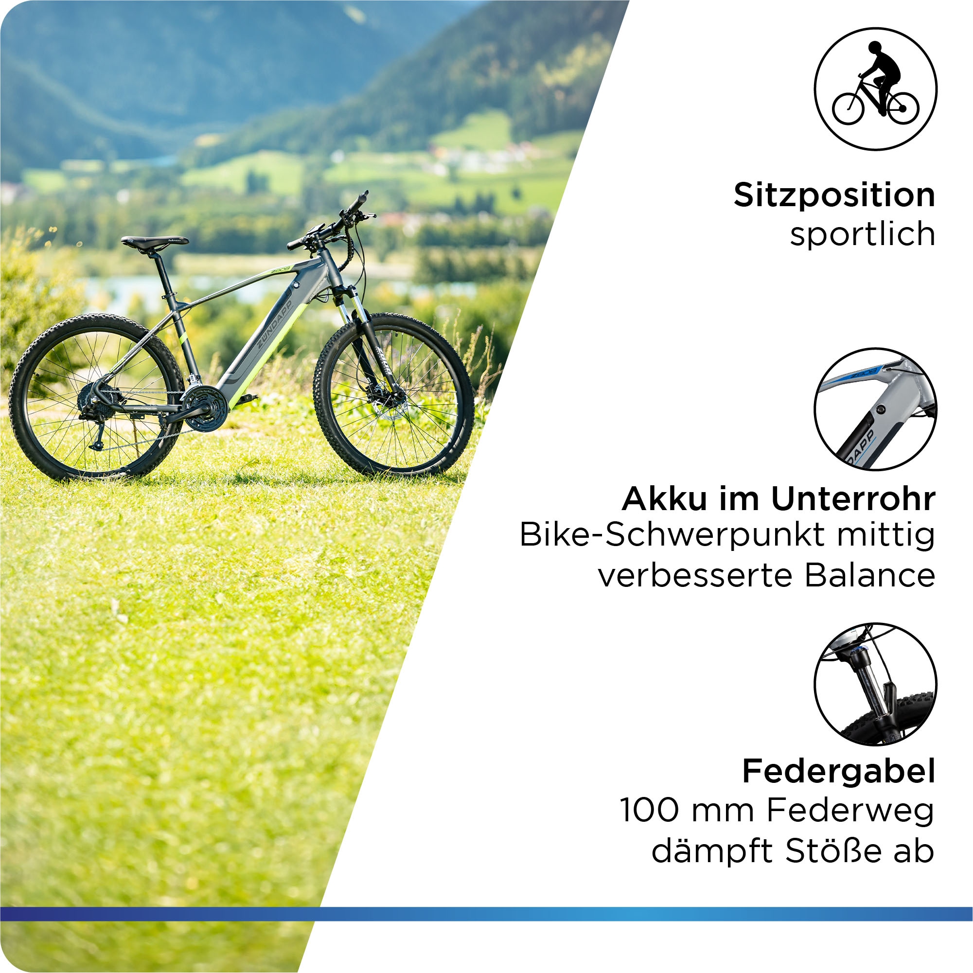 Zündapp E-Bike »Z808«, 24 Gang, Heckmotor 250 W, Pedelec, Elektrofahrrad für Damen u. Herren, MTB
