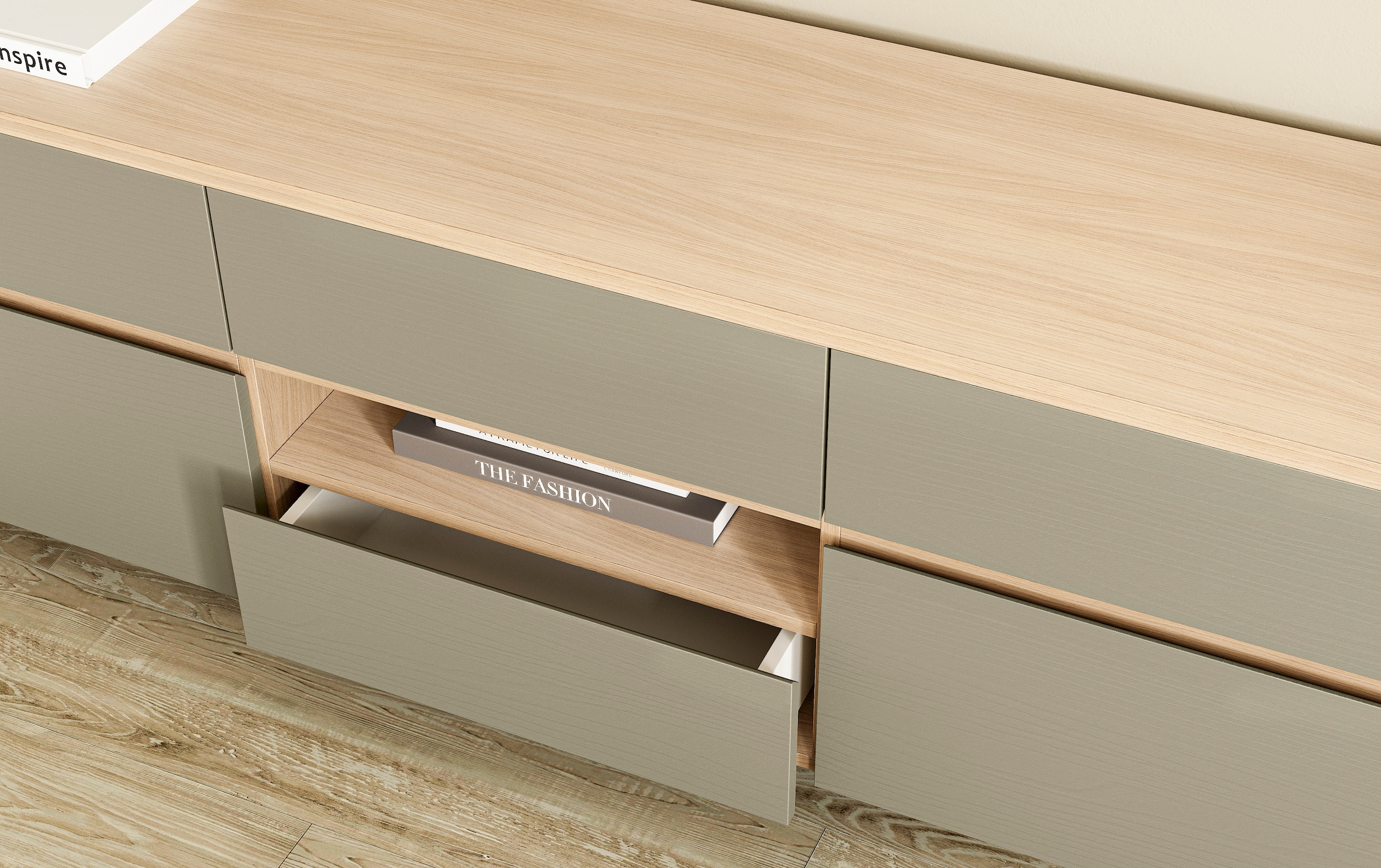 Home affaire Wohnwand »Stranda, moderne Anbauwand, Komplettset im Scandi-Style«, (4 St.), enthält Vitrine, Lowboard, Highboard und Wandboard, 364 cm breit