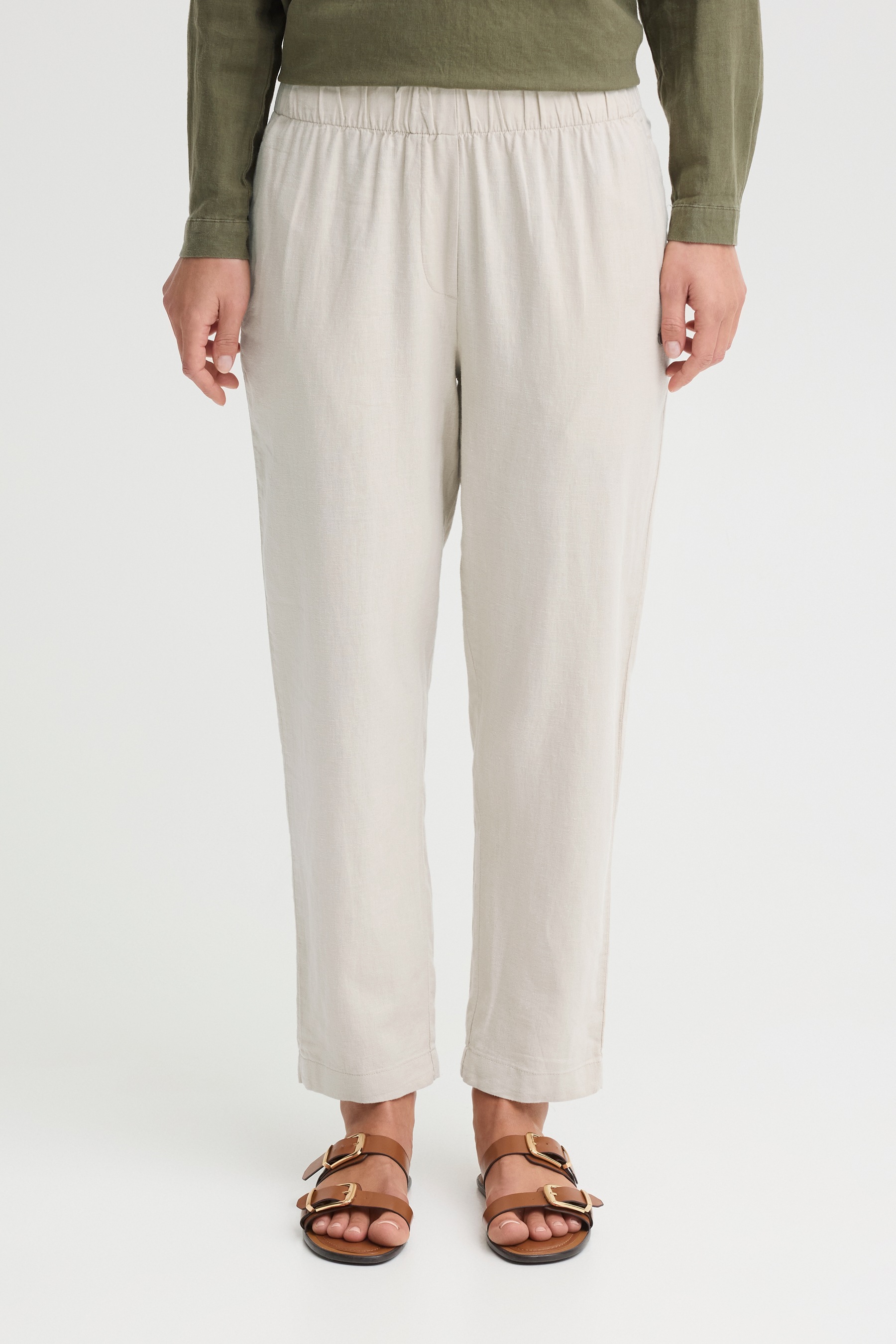 Leinenhose OXMO "Leinenhose OXAlfa", Damen, Gr. 38, N-Gr, grau (cement), Obermaterial: 55% Leinen LI. 45% Viskose CV., Hosen 2