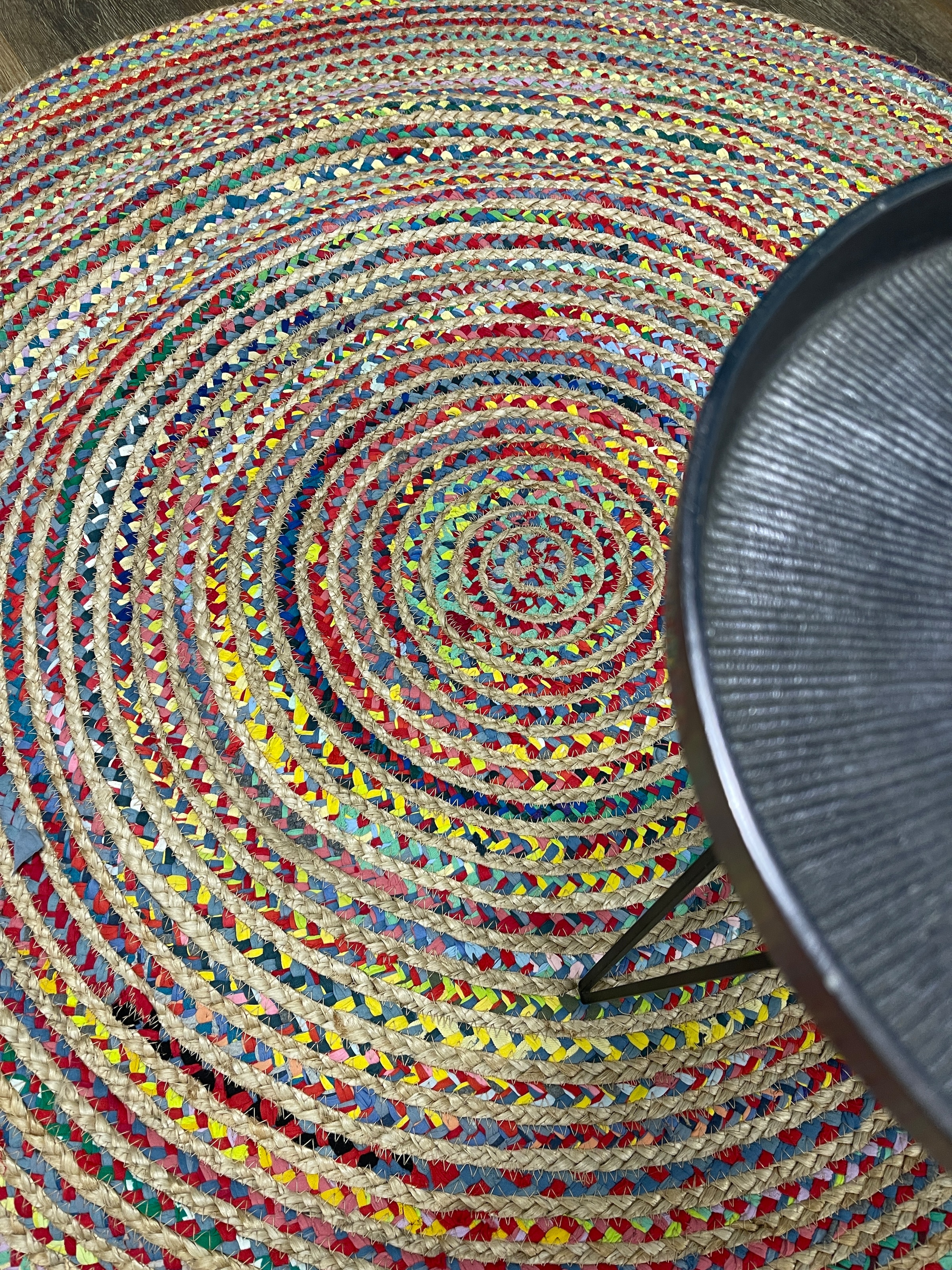Myflair Möbel & Accessoires Teppich »Boho Breeze«, rund, 10 mm Höhe, Juteteppich, handgeflochten, Wendeteppich, farbige Baumwoll-Akzente
