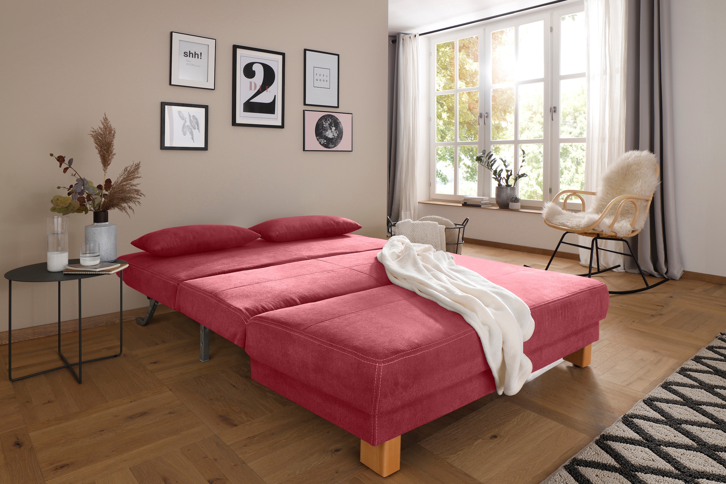 Home affaire Schlafsofa »Gina«, vom Sofa zum Bett mit einem Handgriff, in 4 Breiten, Nierenkissen