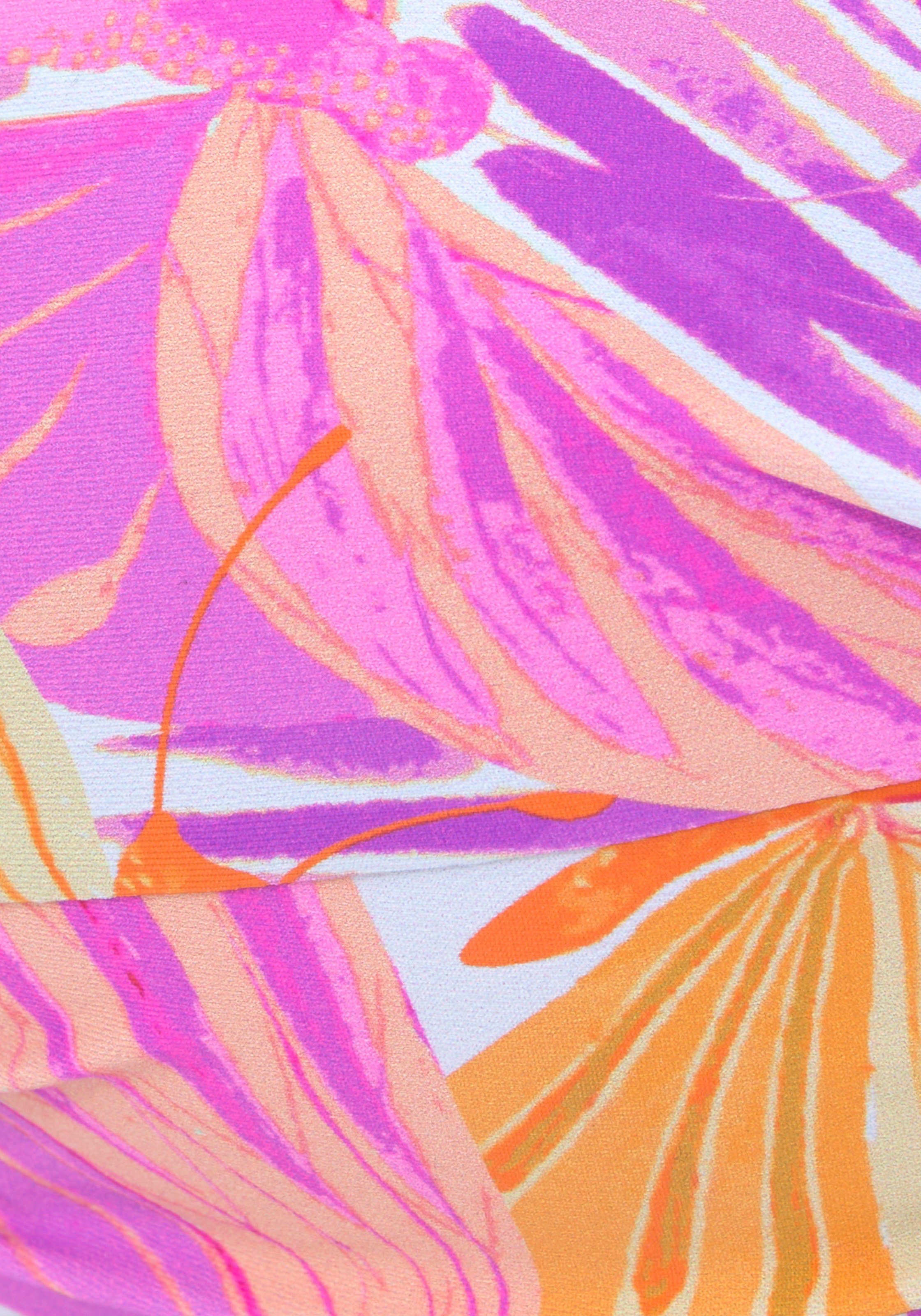 Bügel-Bandeau-Bikini-Top SUNSEEKER, Damen, Gr. 44, Cup D, lila (lila, orange), Microfaser, Polyamid, bedruckt, Bikini-Oberteile, mit Schmetterling-Design 3