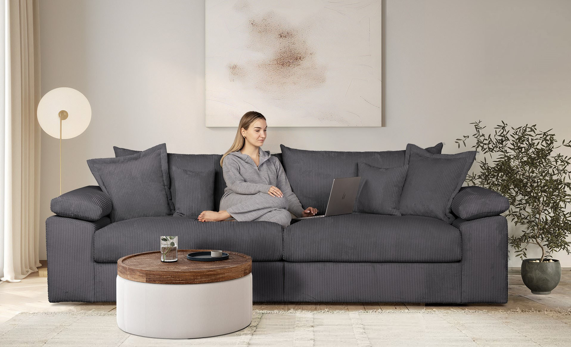 OTTO home 1100000002199 "Soft&Cosy XL, B: 246 cm - OTTO. Verlässliche Qualität." Mega-Sofa, Cord oder Chenille-Struktur, mit Federkern & 4 Zierkissen