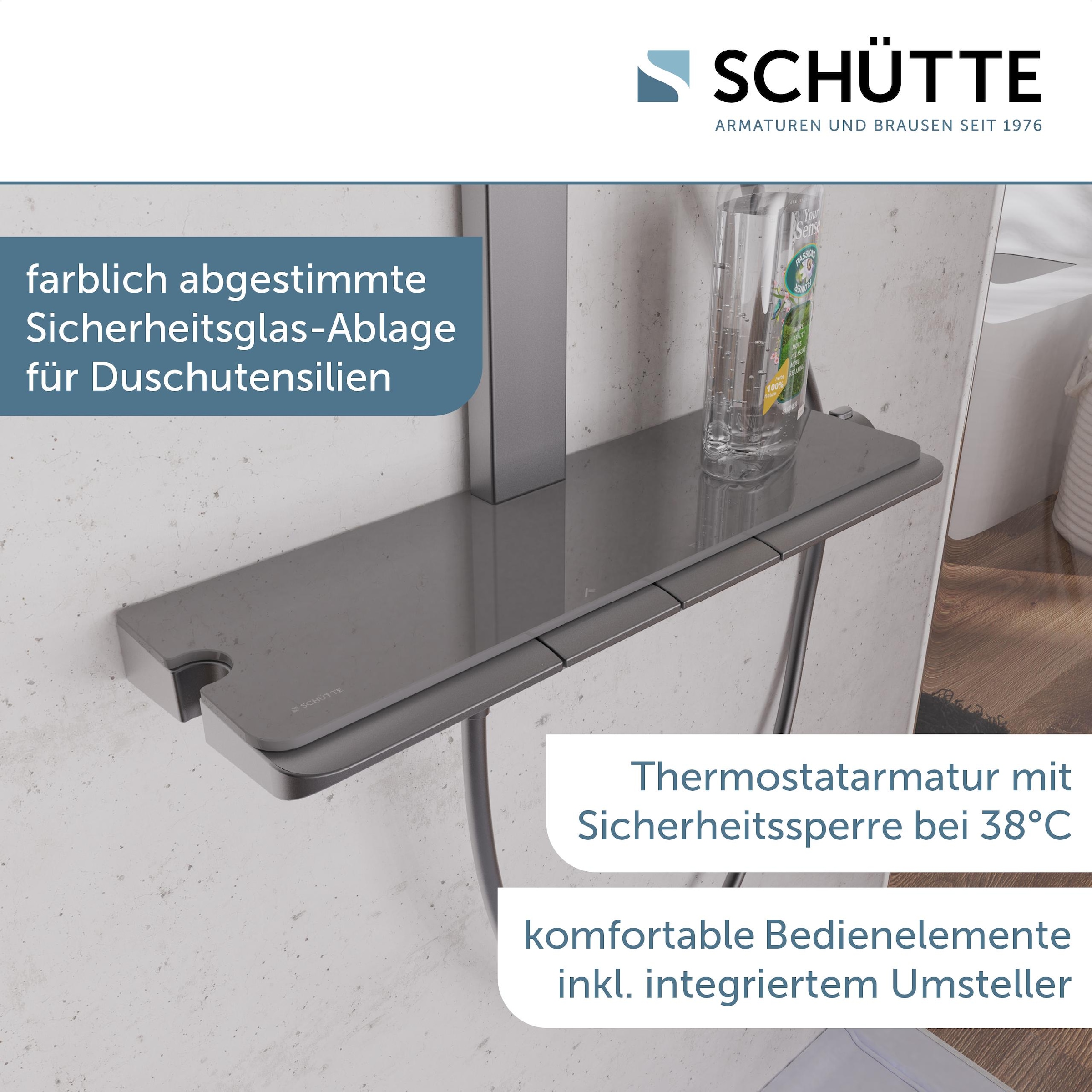 Schütte Duschsystem »HAWAII Überkopfbrause-Set«, (Komplett-Set, Inkl. Montagematerial und Dichtungen), mit Thermostatarmatur, Glasablage, Brausehalter