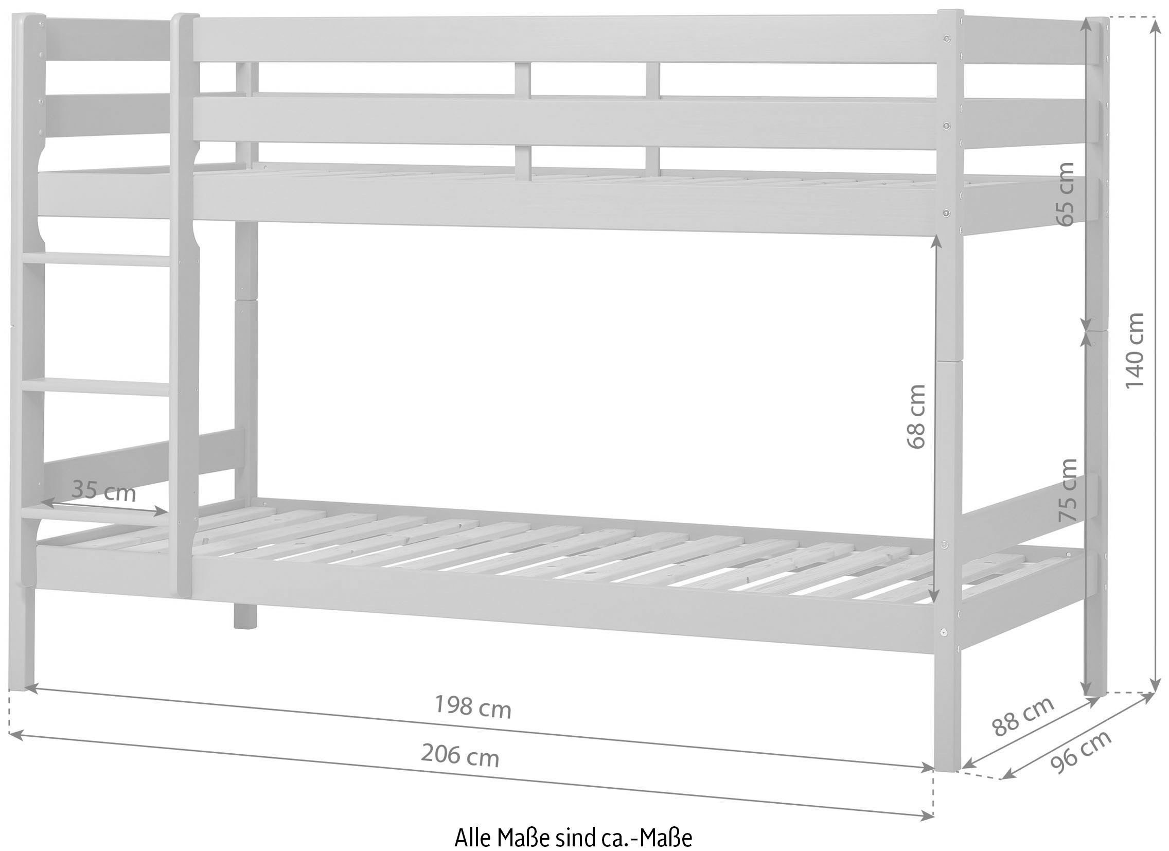 Hoppekids Etagenbett »ECO Comfort Kinderbett 90x200 oder 70x160 aus Massivholz in 4 Farben«, TÜV, FSC und Nordisches Umweltzeichen – wahlweise mit Matratzen