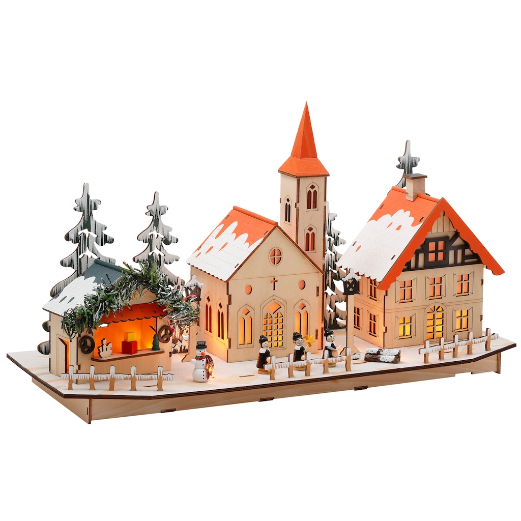 Home affaire Weihnachtsdorf »mit idyllischer Winterlandschaft«, Weihnachtsdeko aus Holz, mit LED-Beleuchtung, Breite ca. 50 cm