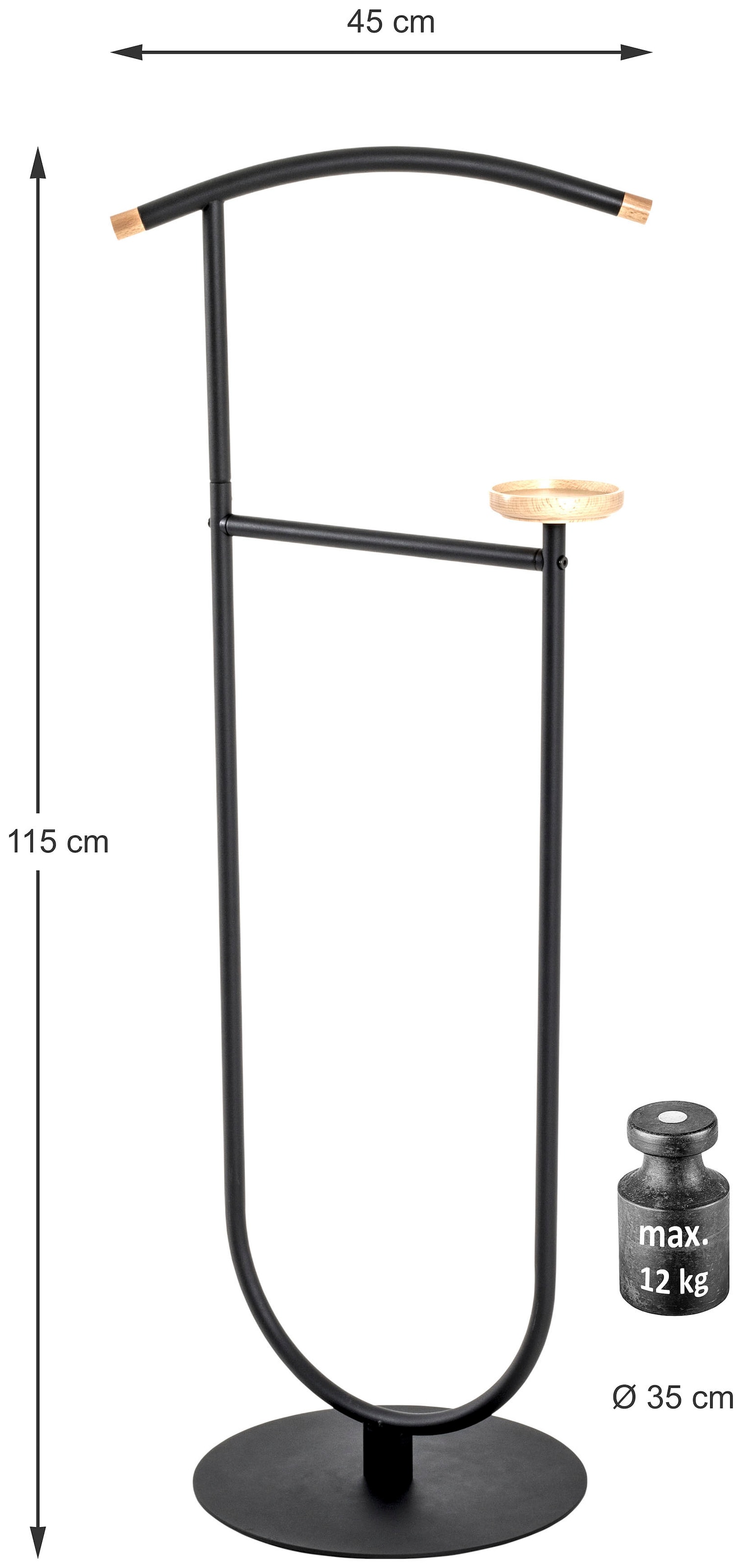 HAKU Herrendiener »Anzugständer, Dressboy, Kleiderboy, Kleiderbutler, Stiller Diener« freiform - aus Metall buche, schwarz -B/T/H 45/34/115 cm
