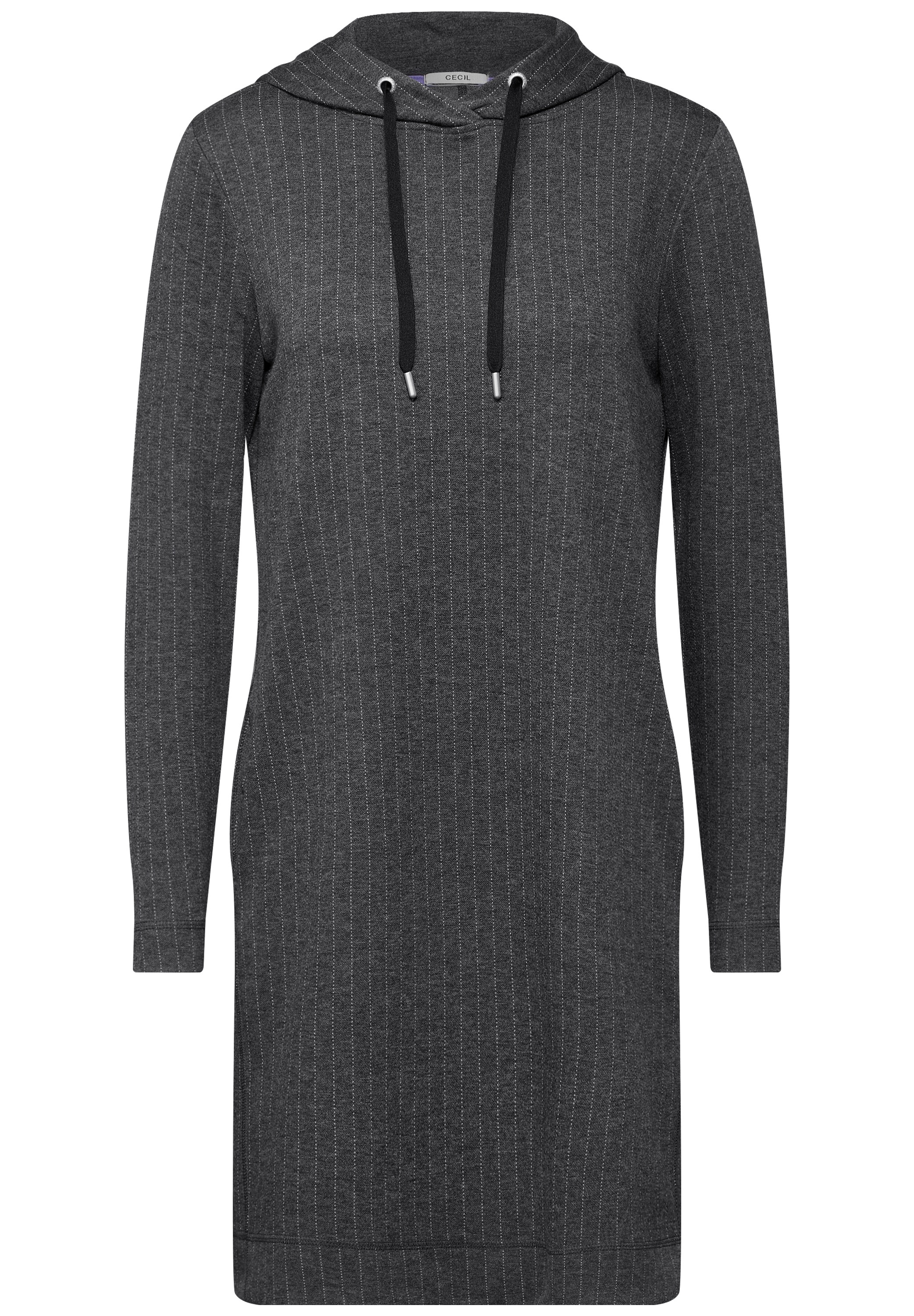 Midikleid CECIL, Damen, Gr. XXL (46), US-Größen, grau (dunkelgrau melange), Stoff, 67% Polyester, 30% Viskose, 3% Elasthan, gestreift, normal kniefrei, ohne Ausschnitt, Bündchen, Kleider Midikleid, mit Kapuze 2