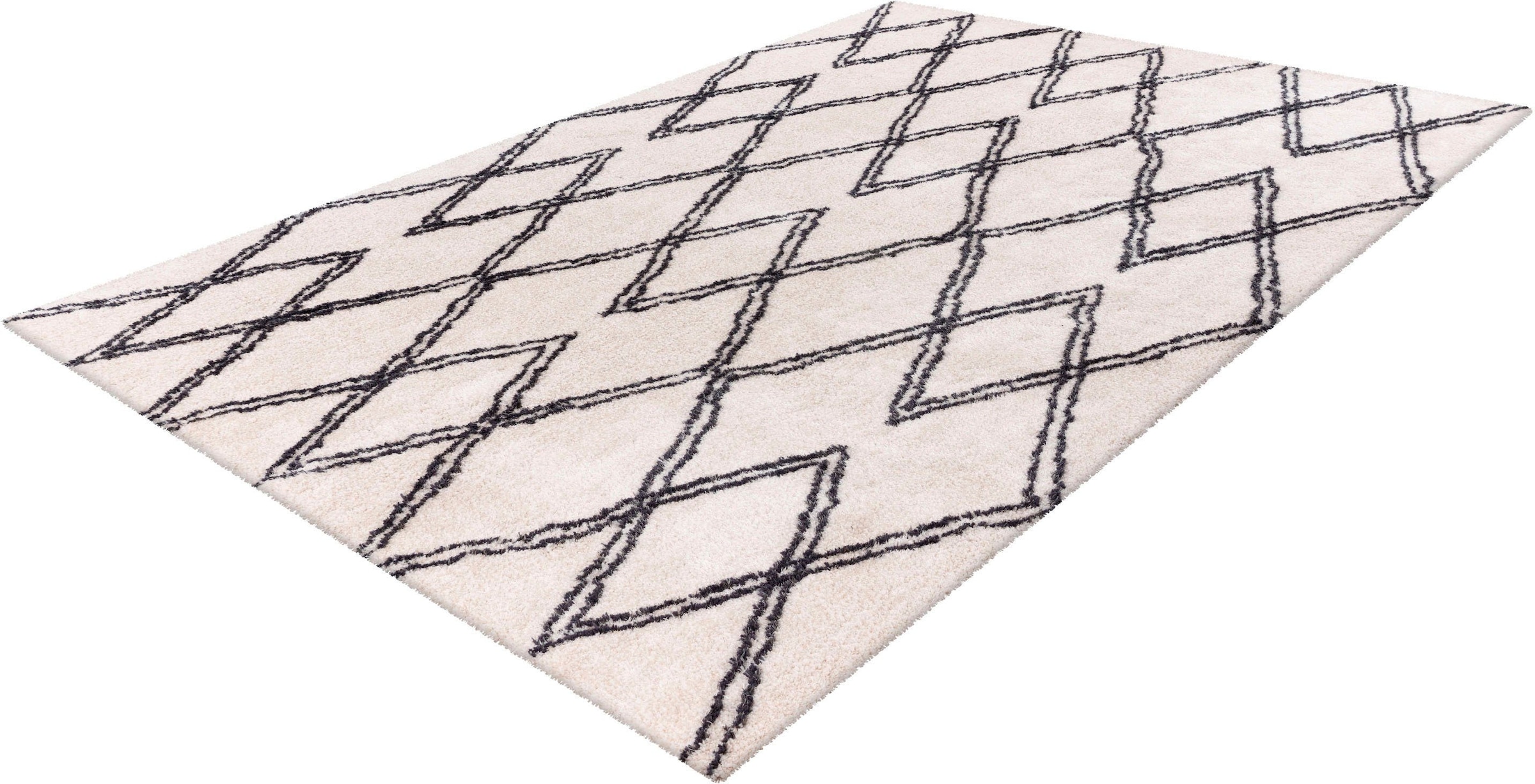 Hochflor-Teppich »Leasly«, rechteckig, retro, Teppich im Rauten-Muster, weich