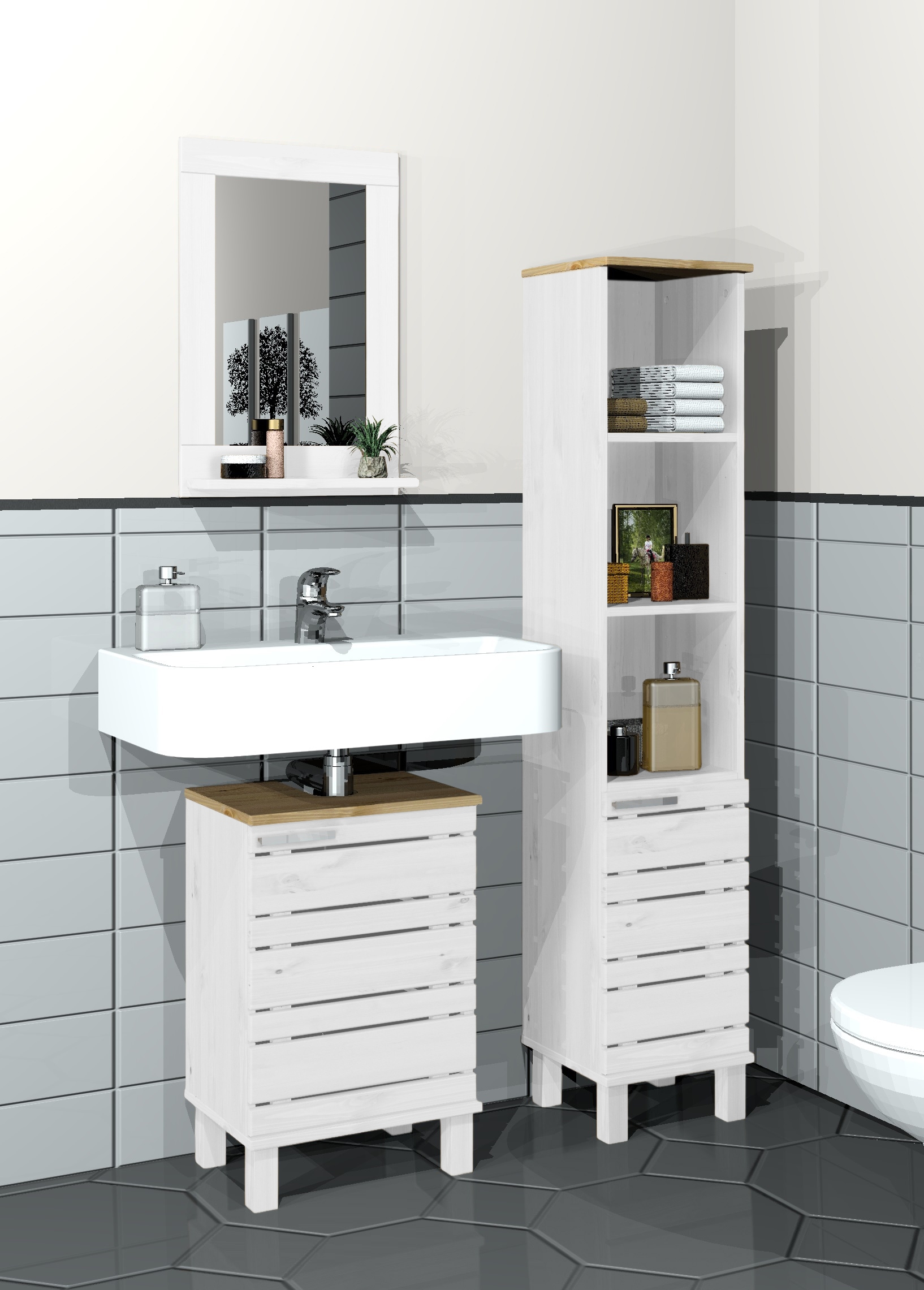 Home affaire Waschbeckenunterschrank »JOSIE«, Breite 40 cm, aus Massivholz, Metallgriff, 1 Tür