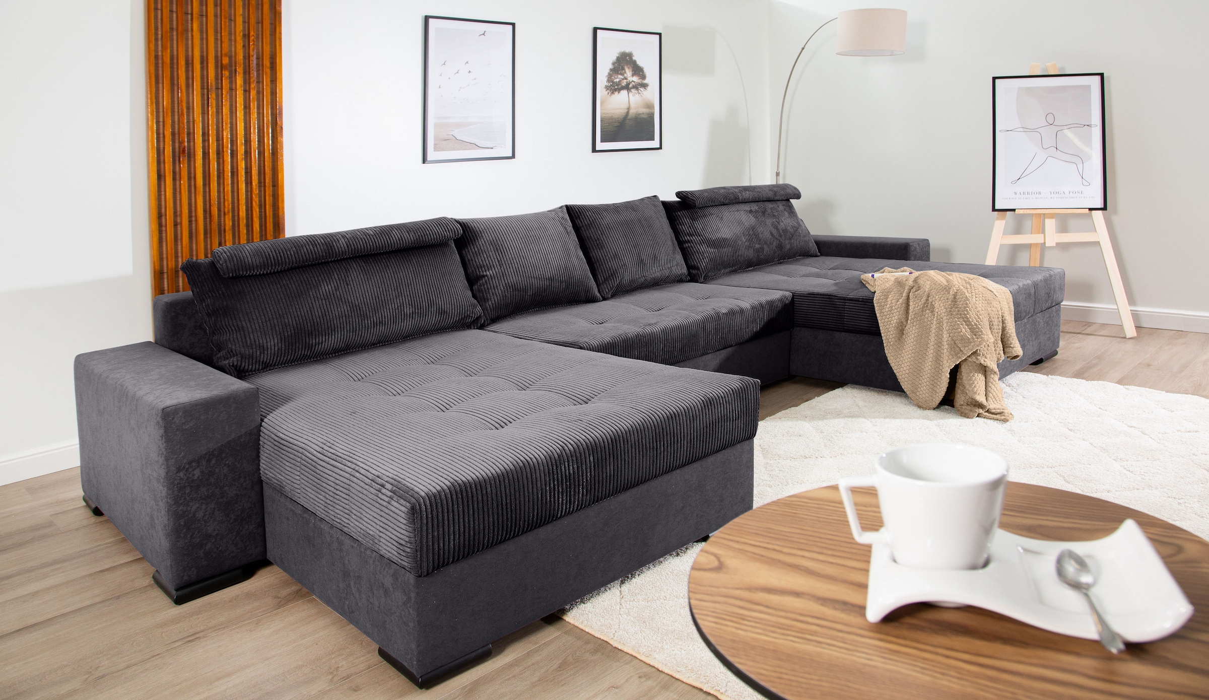 COLLECTION AB 1100000002199 "Josy XXXL-Relax U-Form, B: 352 cm" Schlaffunktion, Bettkasten & 2 Nackenkissen, Federkern
