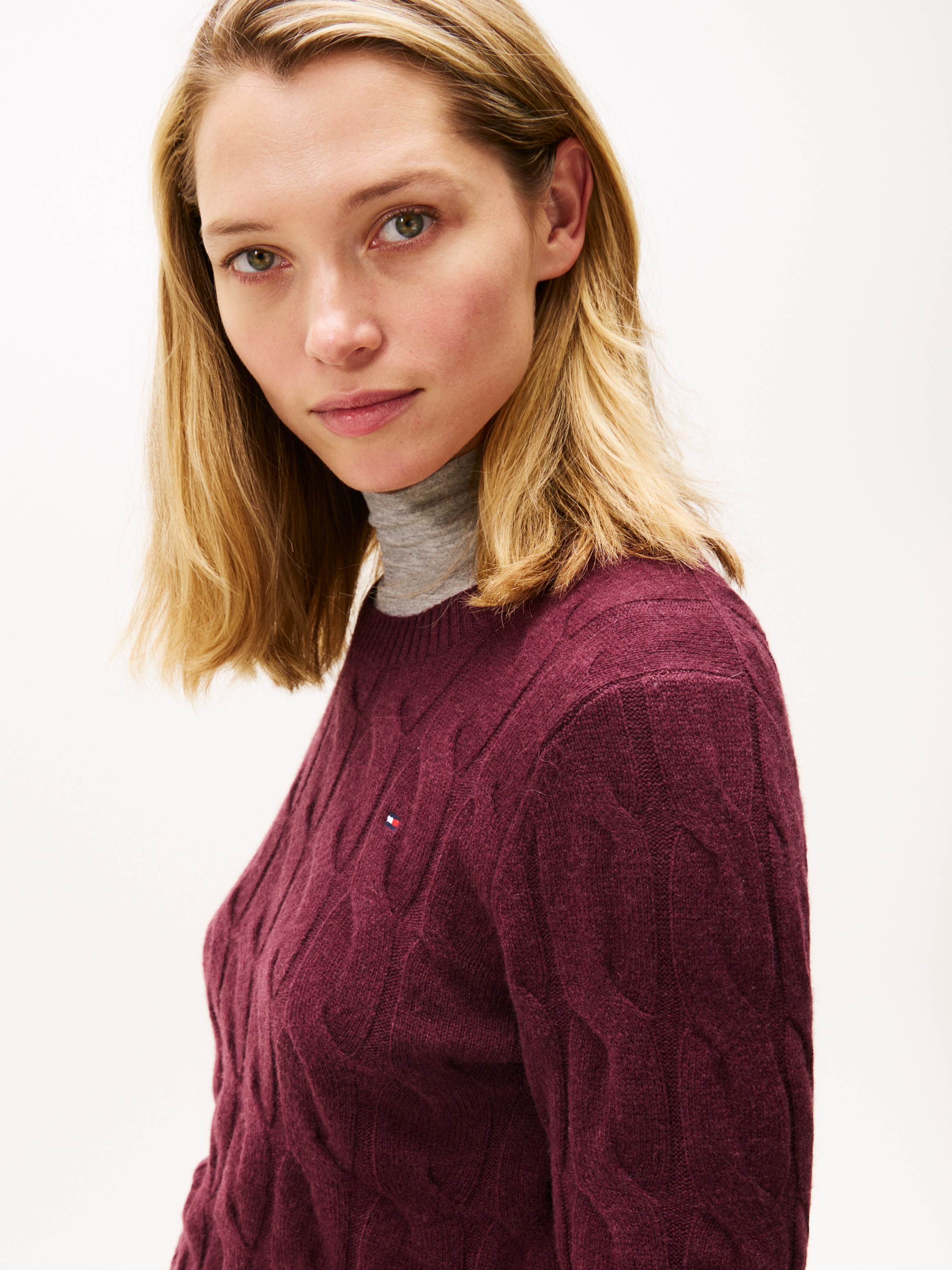 Tommy Hilfiger Strickpullover "SOFT WOOL CABLE C-NK" mit Zopfmuster, aus re günstig online kaufen