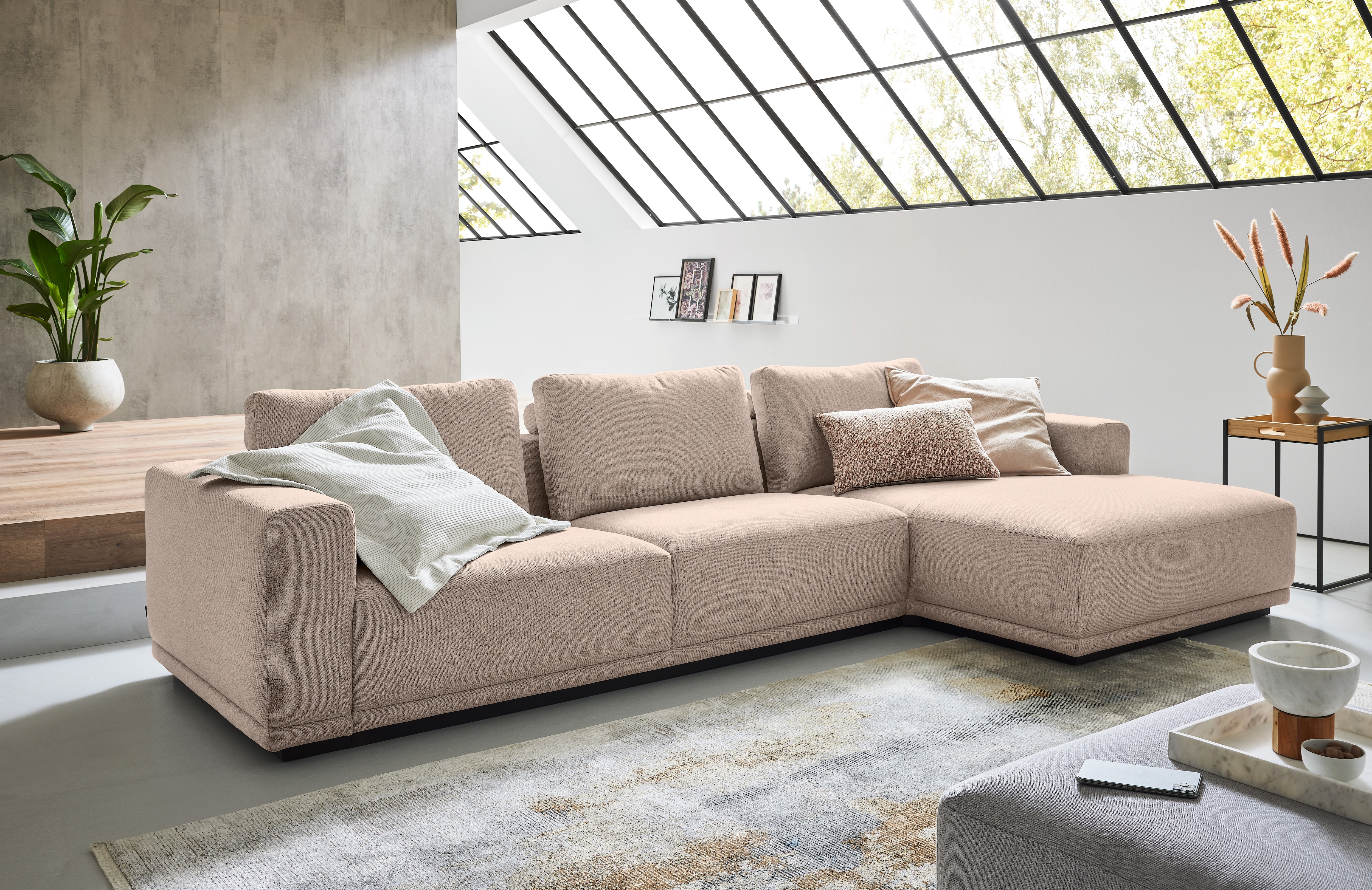 Musterring Ecksofa "JustB PM200, Holzrahmen in schwarz, wahlw. Sitzvorzug, Breite 316cm" Anreihsofa links & Longchair rechts, mit Armlehnen, inkl. Rückenkissen