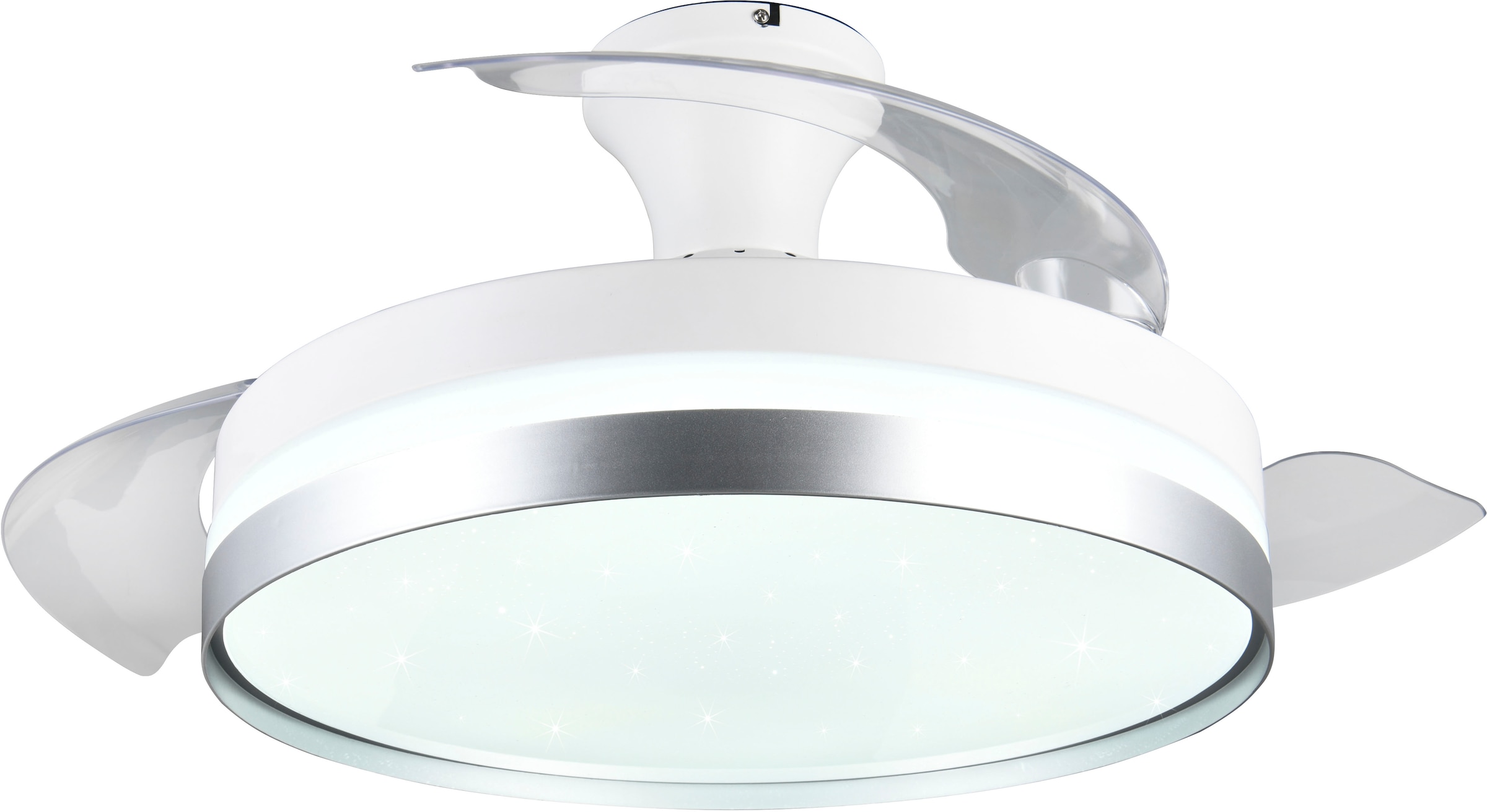 REALITY Leuchten LED Deckenleuchte »LINDBERG Deckenventilator mit Beleuchtung, Rotor einklappbar, 6 Stufen«, 1 flammig, Leuchtmittel LED-Board | LED fest integriert, LED Ventilator mit Fernbedienung dimmbar Memory Nachtlicht Starlight