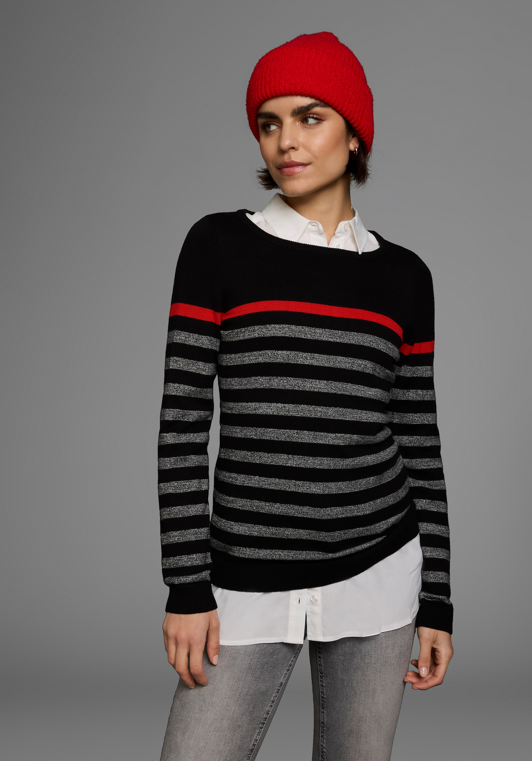 AJC Strickpullover, mit modischen Kontraststreifen günstig online kaufen