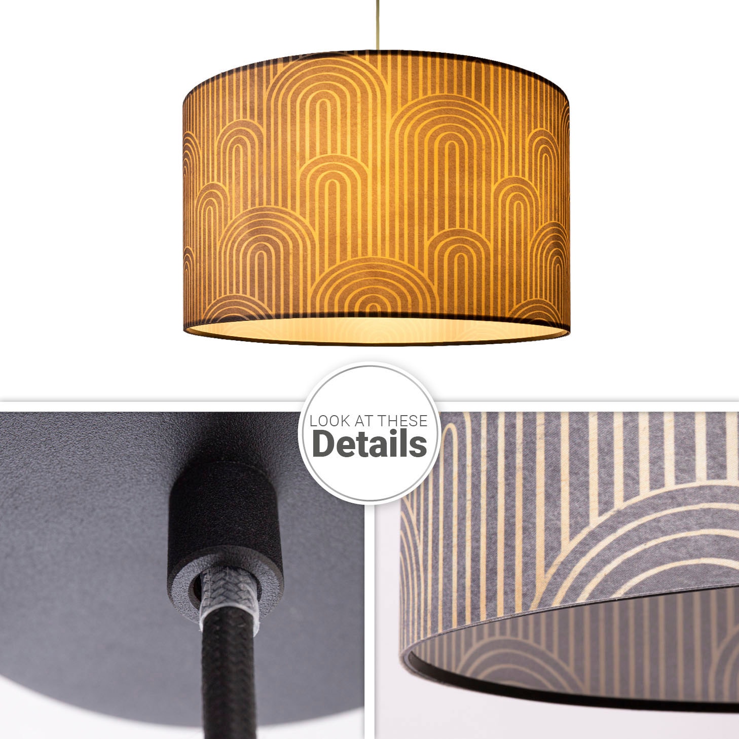 Paco Home Pendelleuchte »Hugo Pillar«, Pendelleuchte Wohnzimmer Stofflampe  Rund Esszimmer Vintage Retro | BAUR