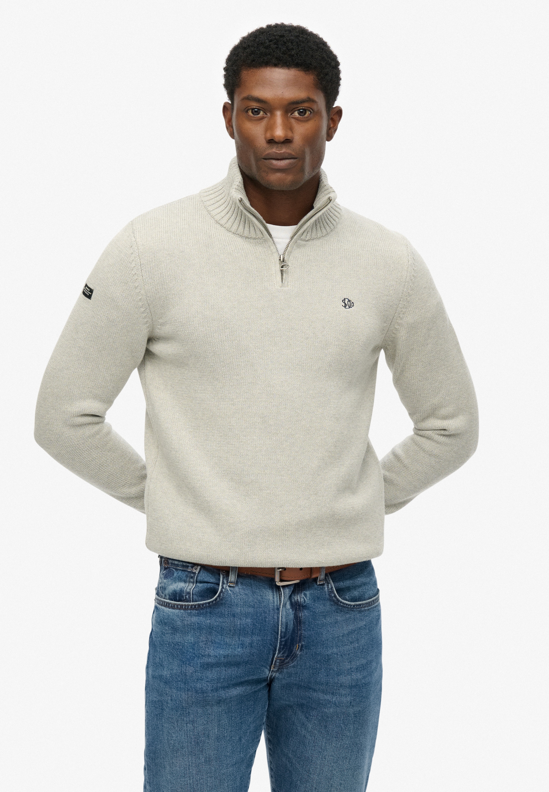 Superdry Herren Grau Pull Aus Baumwolle Mit Stehkragen - Bild 3