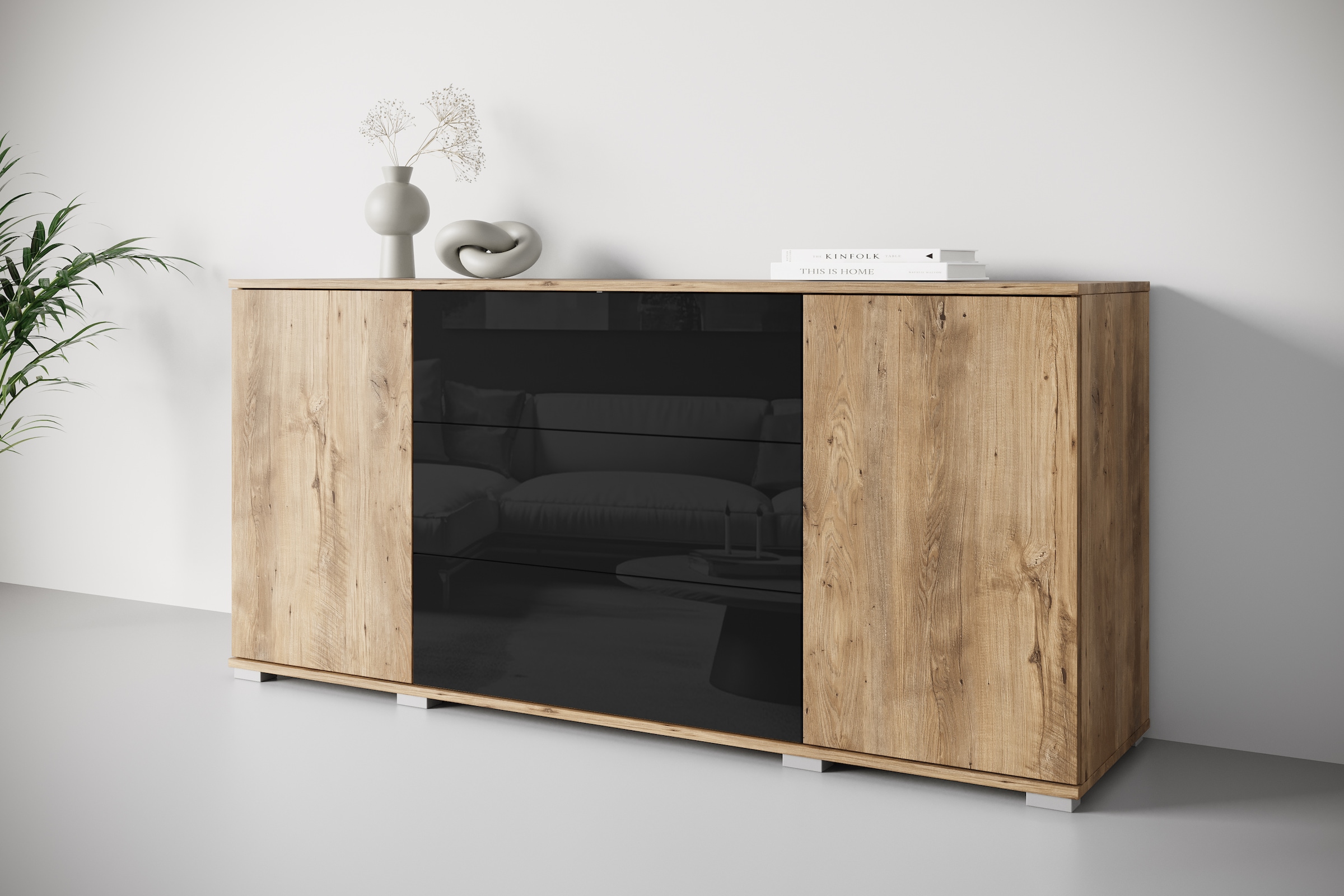 INOSIGN Sideboard "Kenia", (1 St.), Modernes Sideboard mit 3 Schubladen und 4 Fächern, Breite 150 cm