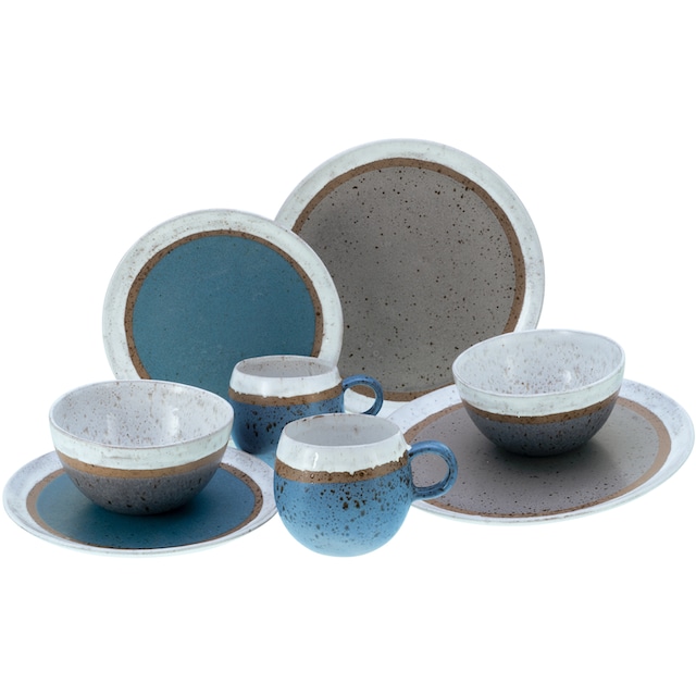 CreaTable Kombiservice »Geschirr-Set Fjord«, (Set, 8 tlg., Kaffeeservice  und Tafelservice im Set, für 2 Personen), Service, skandinavisches Design,  8 Teile für 2 Personen | BAUR