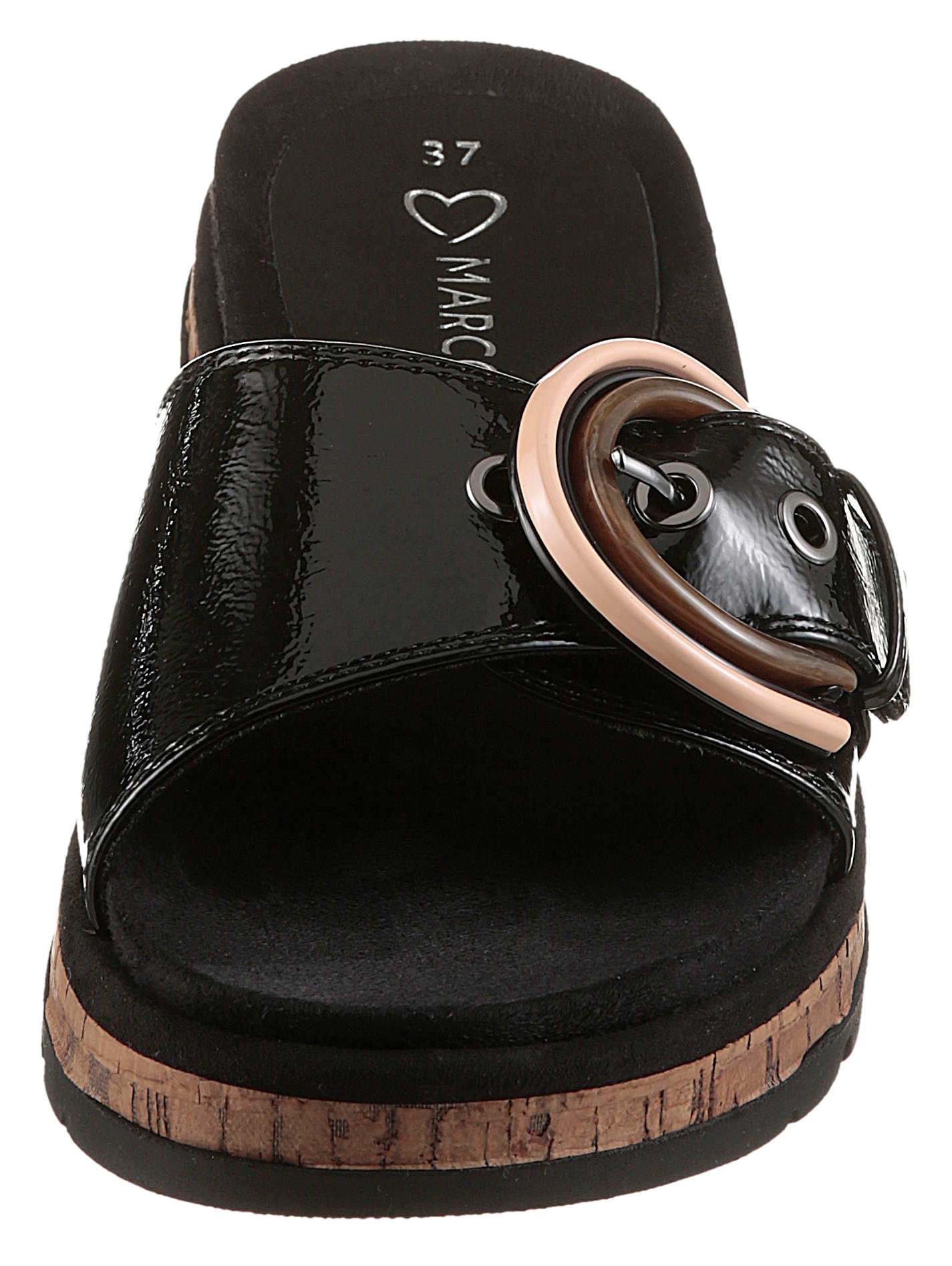 MARCO TOZZI Pantolette, Plateau, Sommerschuh, Schlupfschuh mit dekorativer Schnalle