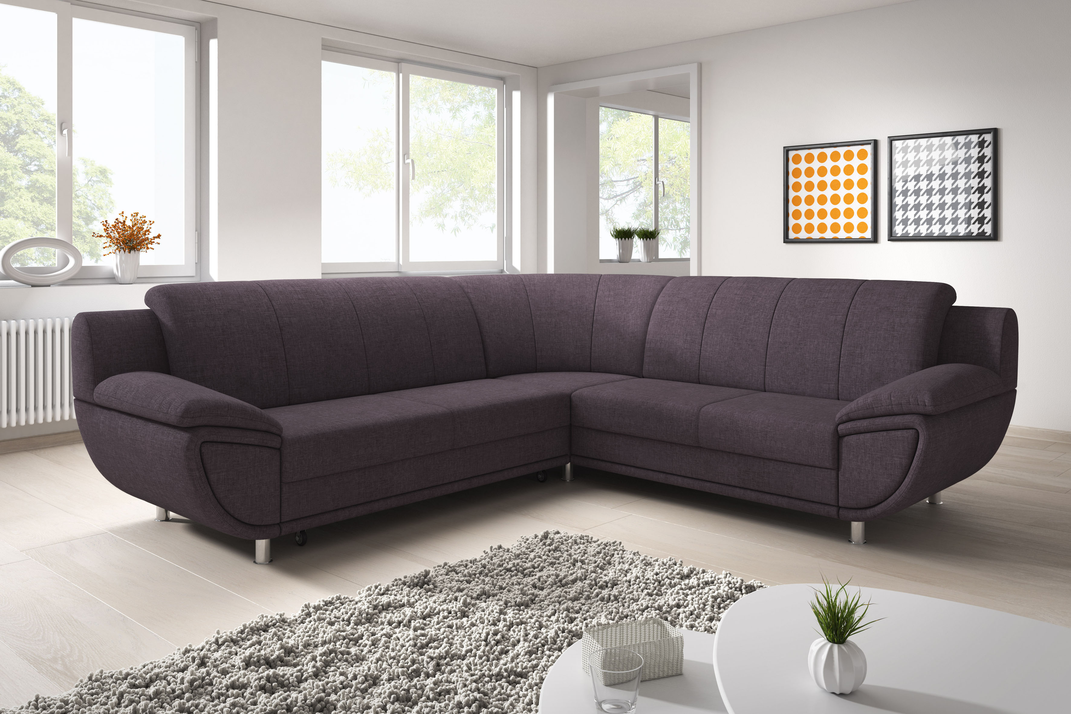 TRENDMANUFAKTUR Ecksofa "Rondo II, zeitlos & elegant, bequeme Armlehnen, L-Form" wahlweise mit Federkern, wahlweise mit Bettfunktion, B/T 267/247cm