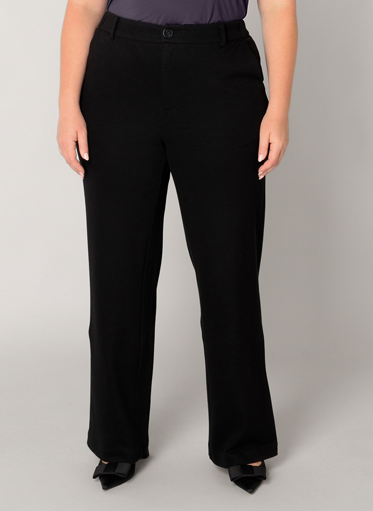 Stoffhose BASE LEVEL CURVY "Yorinthe", Damen, Gr. 50, Länge 30, schwarz, Web, Obermaterial: 82% Baumwolle, 14% Polyester, 4% Elasthan, unifarben, gerade lang, Hosen Stoffhose, mit elastischem Bund und Stretch
