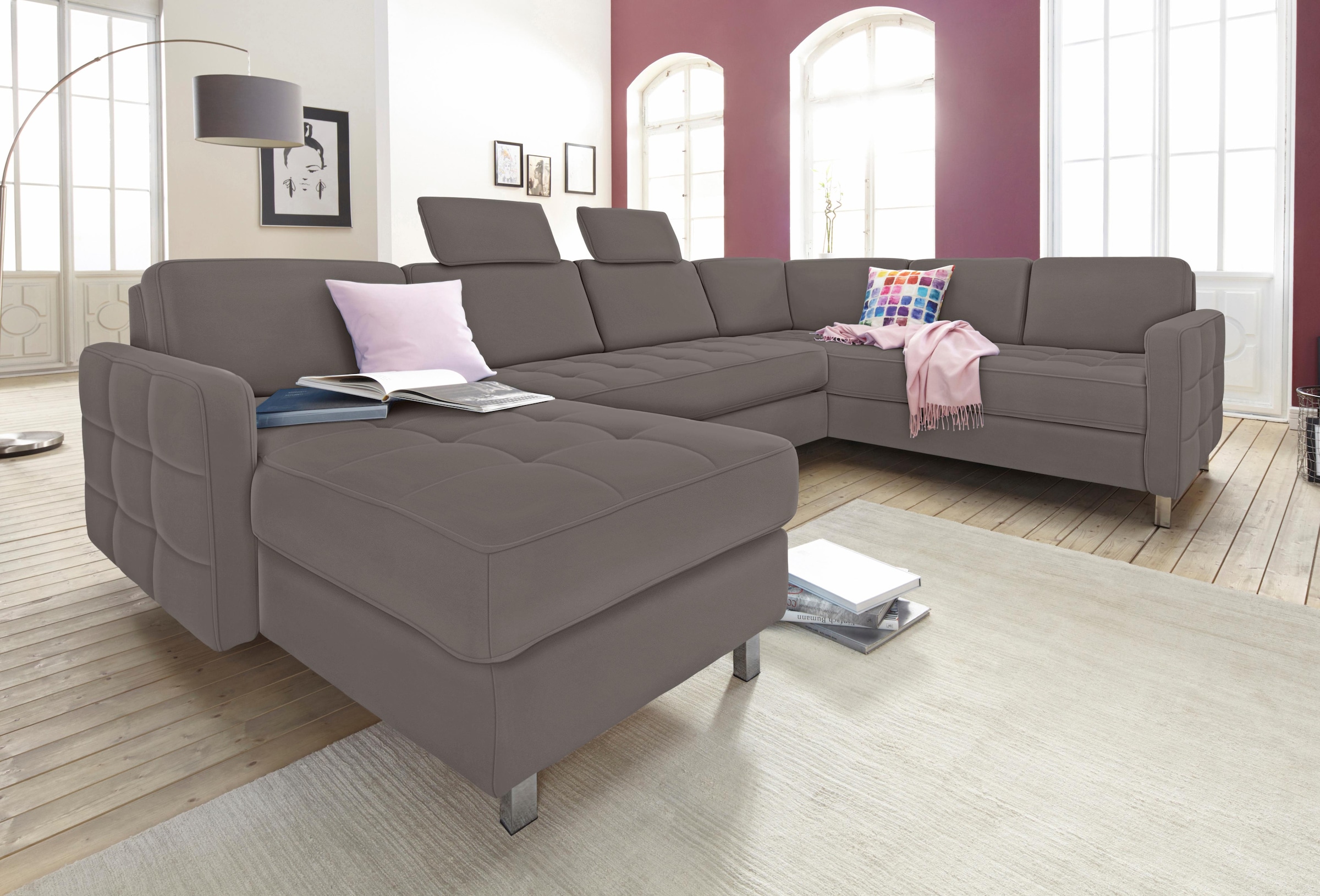 sit&more Wohnlandschaft "Pablo U-Form, B: 292cm, inkl. 2 Kopfstützen" wahlweise mit Schlaffunktion und Bettkasten