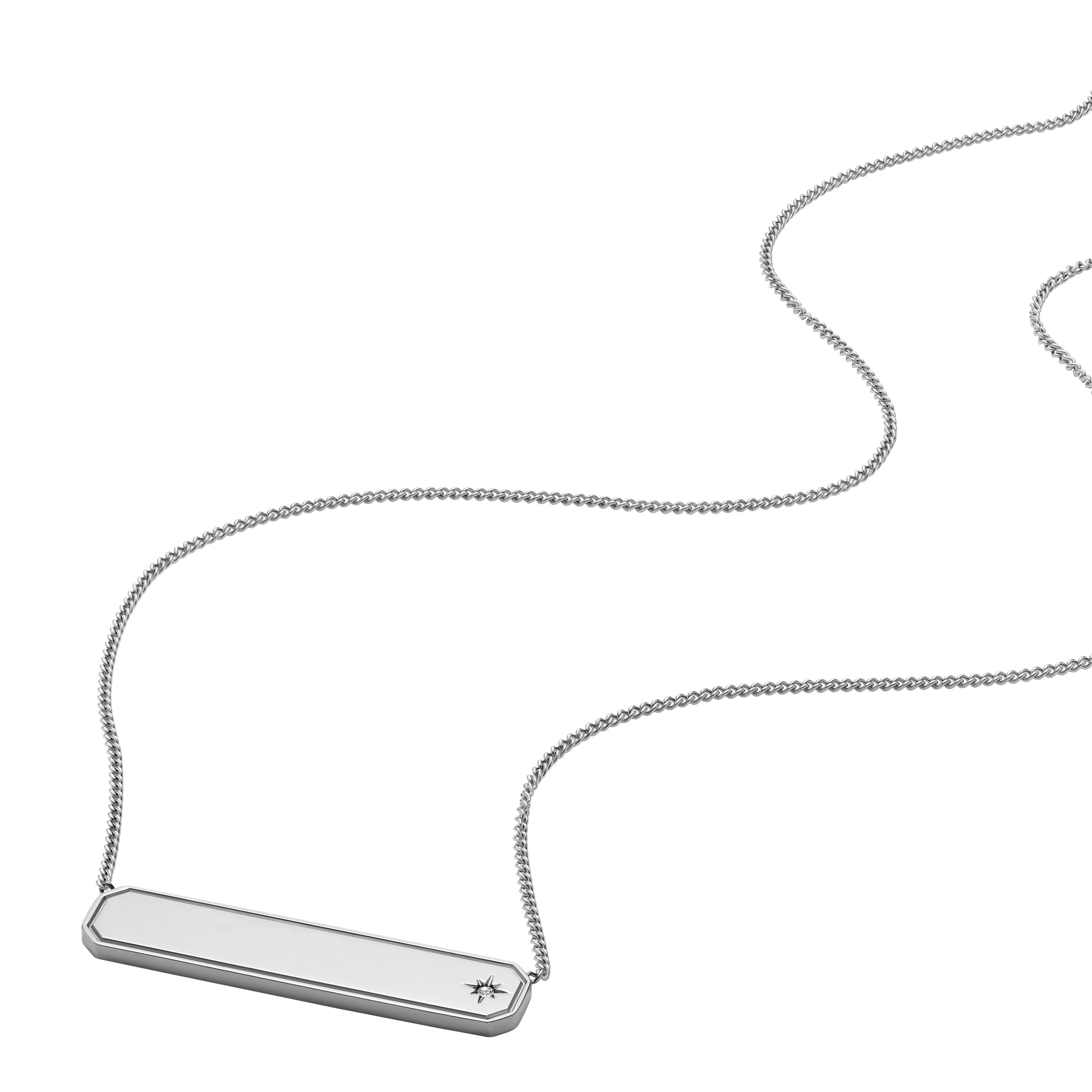 Kette mit Anhänger FOSSIL "Schmuck Geschenk Edelstahl Halsschmuck SADIE", edelstahlfarben, kristallweiß, Halsketten, Damen, Edelstahl, L: 45,5 B: 1mm, mit Glasstein, B:1mm 2