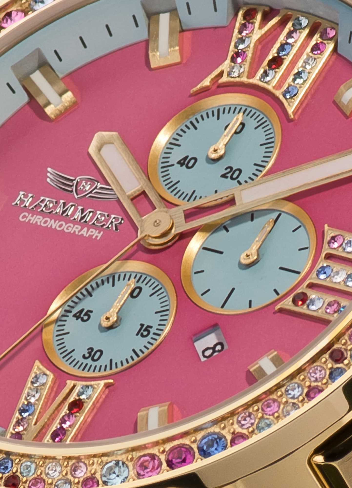HAEMMER GERMANY Chronograph »EMINENT«, Quarzuhr, Damenuhr, Datum, Stoppfunktion, Saphirglas, Lederarmband