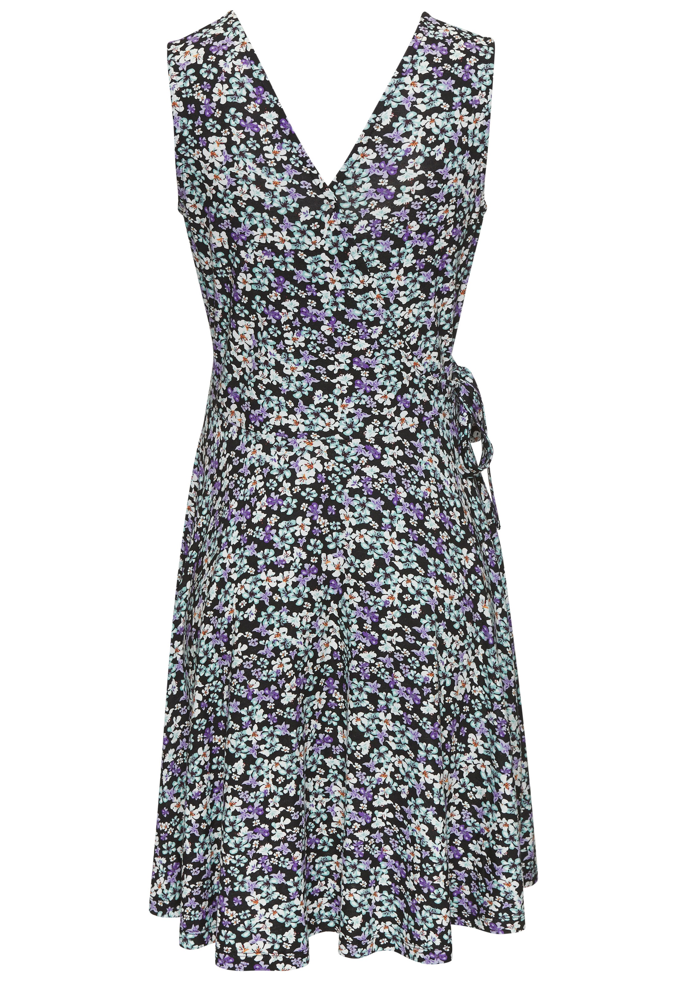 Jerseykleid VIVANCE, Damen, Gr. 42, N-Gr, beige (lila, türkis, creme geblümt), Jersey, Obermaterial: 95% Viskose, 5% Elasthan, bedruckt, geblümt, figurumspielend knielang, V-Ausschnitt, Kleider Jerseykleid, mit Alloverdruck und Bindeband, Wickelkleid, Som 3